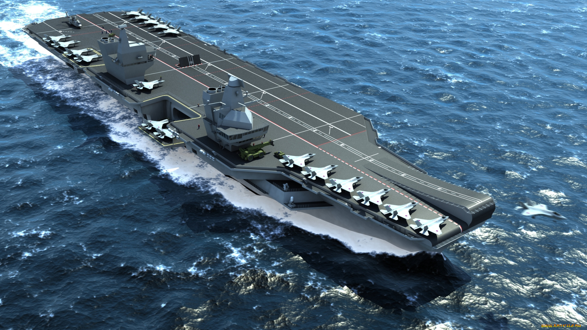 hms, queen, elizabeth, корабли, 3d, палуба, самолеты, авианосец