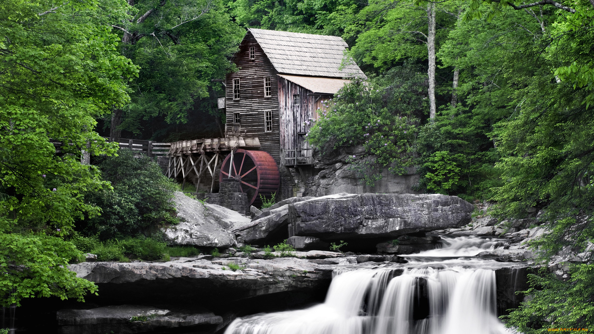 разное, мельницы, дом, ручей, каини, деревья