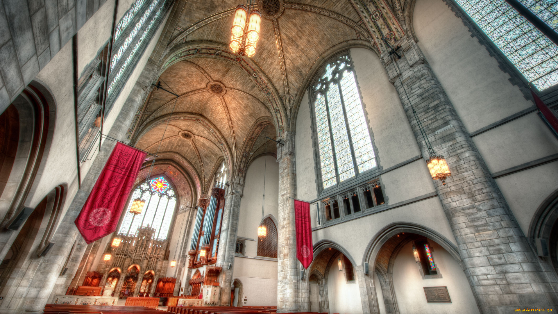 rockefeller, memorial, chapel, интерьер, убранство, роспись, храма, chicago