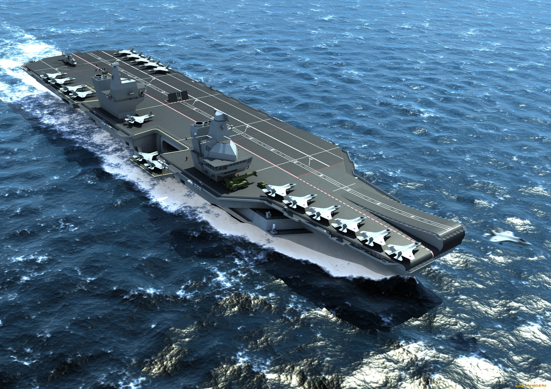 hms, queen, elizabeth, корабли, 3d, палуба, самолеты, авианосец