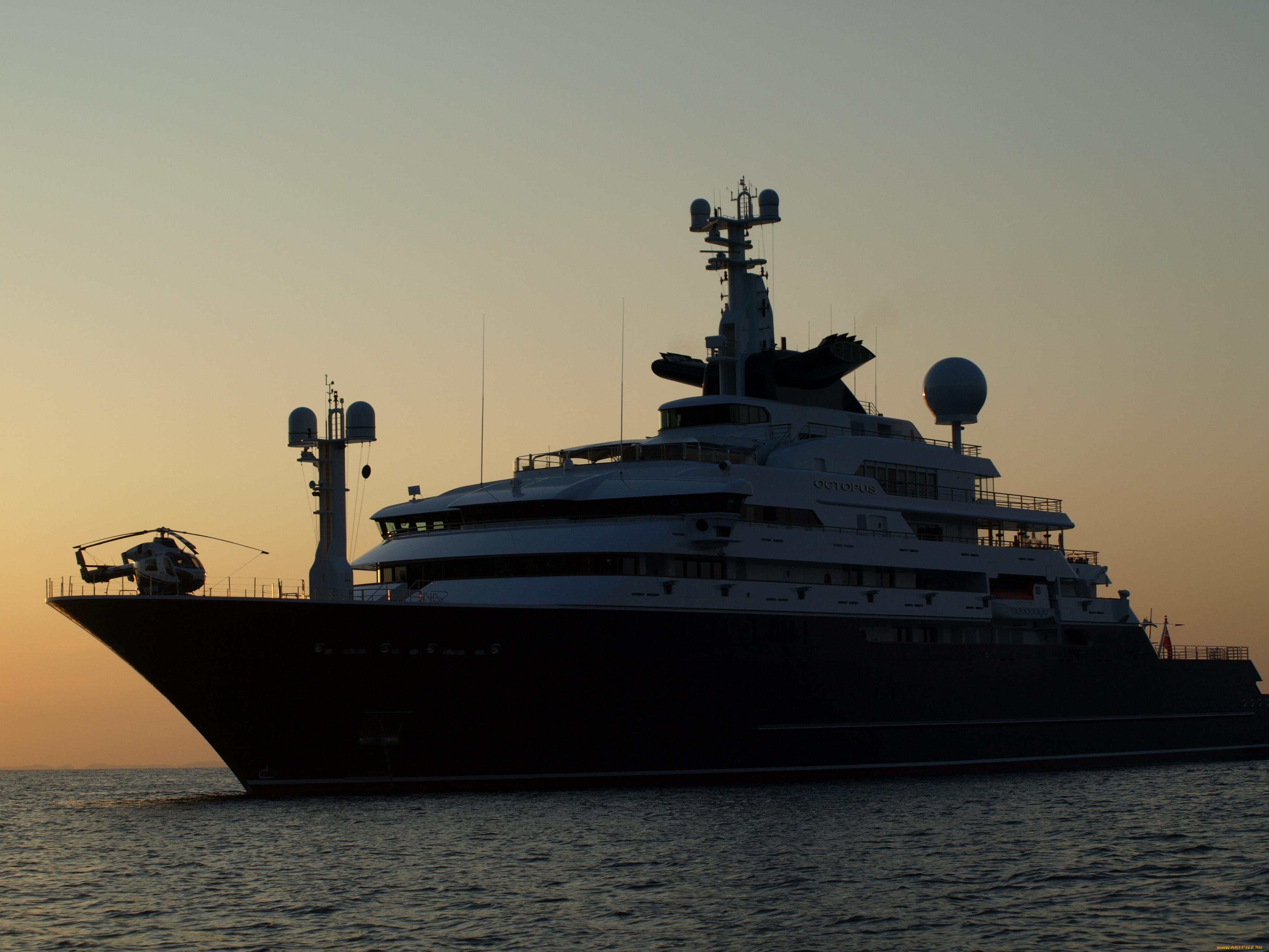 bill, gates, octopus, yacht, корабли, Яхты, море, яхта, вечер