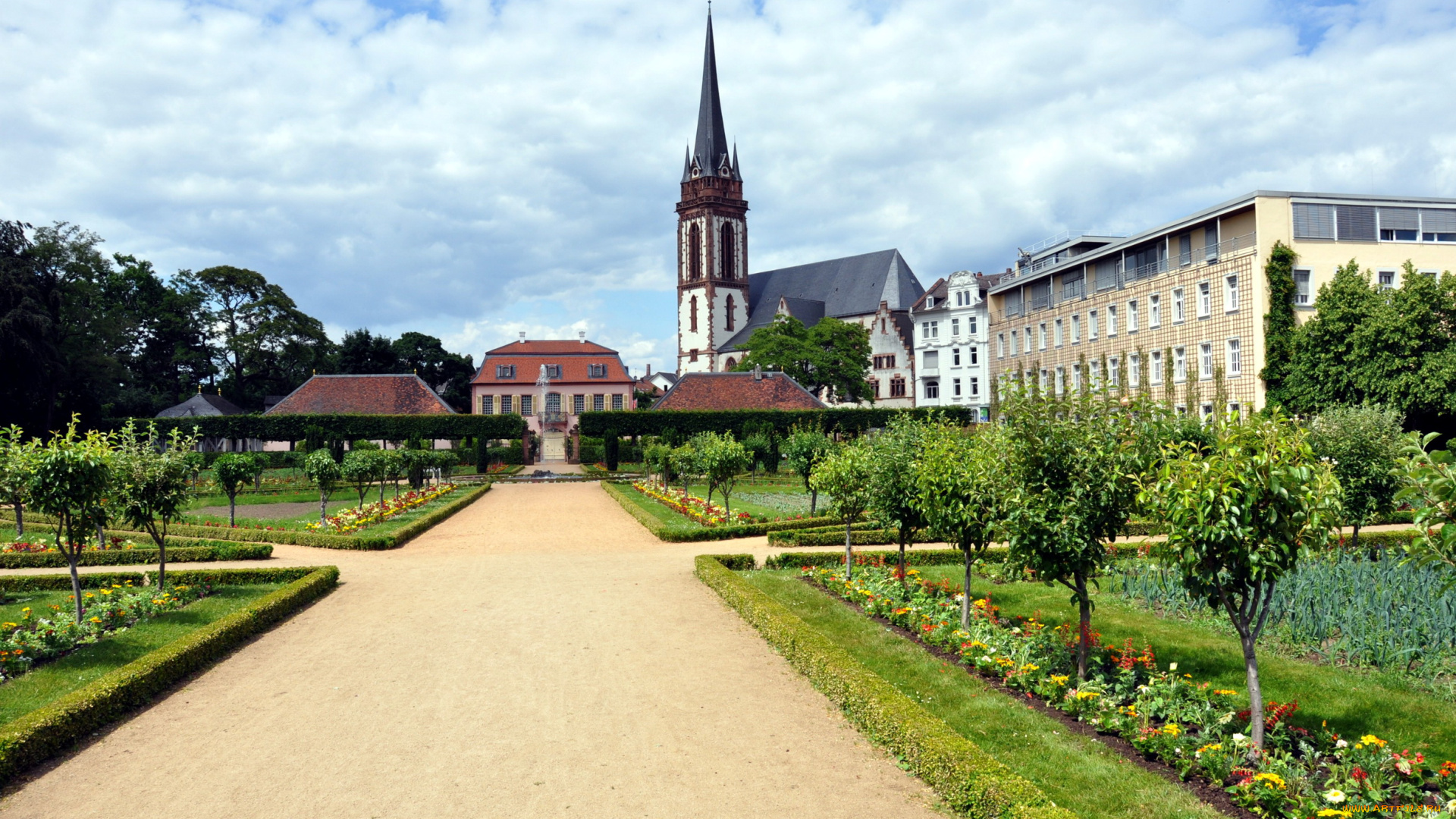 германия, дармштадт, города, улицы, площади, набережные, дома, площадь, дорожки, цветы