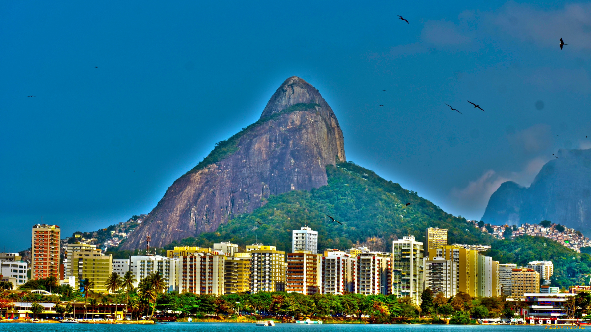 города, рио, де, жанейро, бразилия, гора, океан, здания