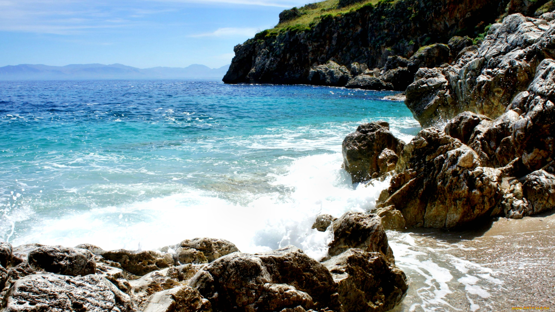 природа, побережье, океан, скалы, бухта, волны