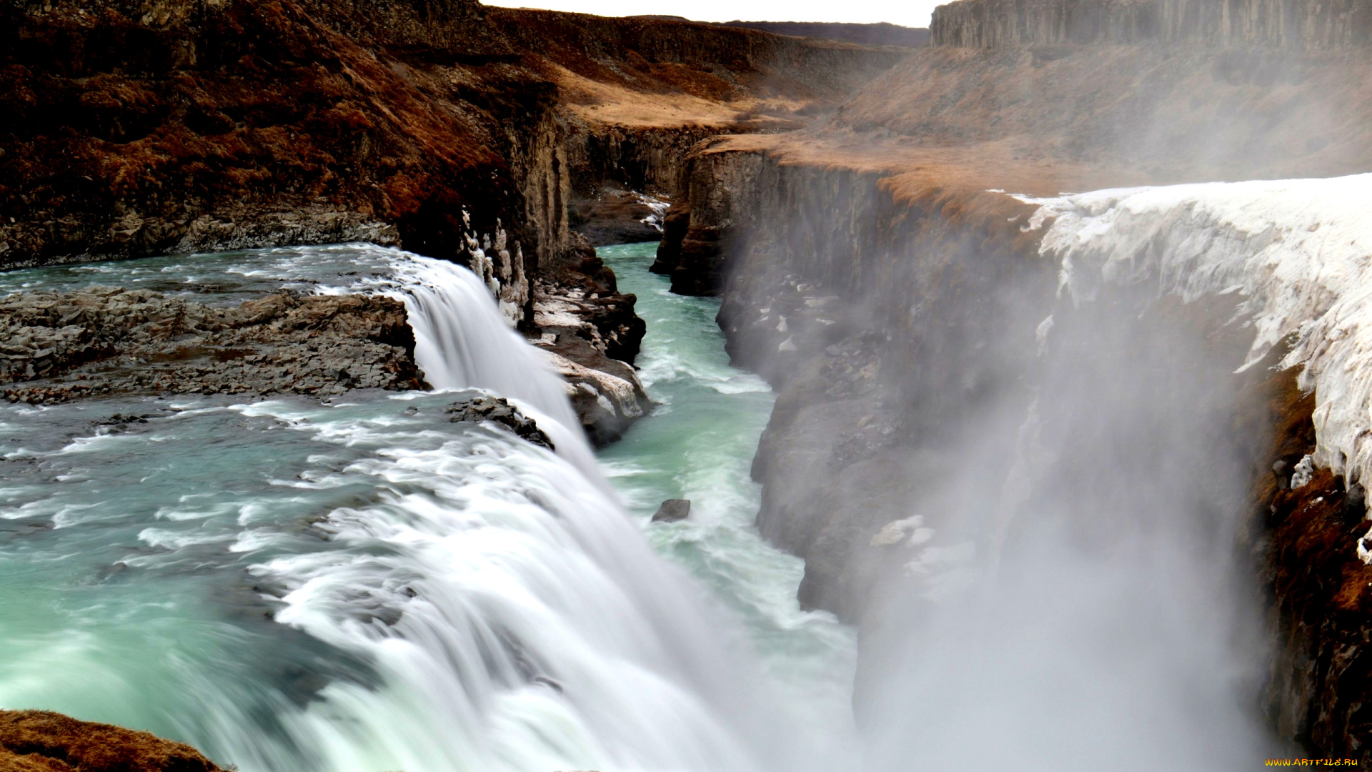 природа, водопады, горы, ущелье, река