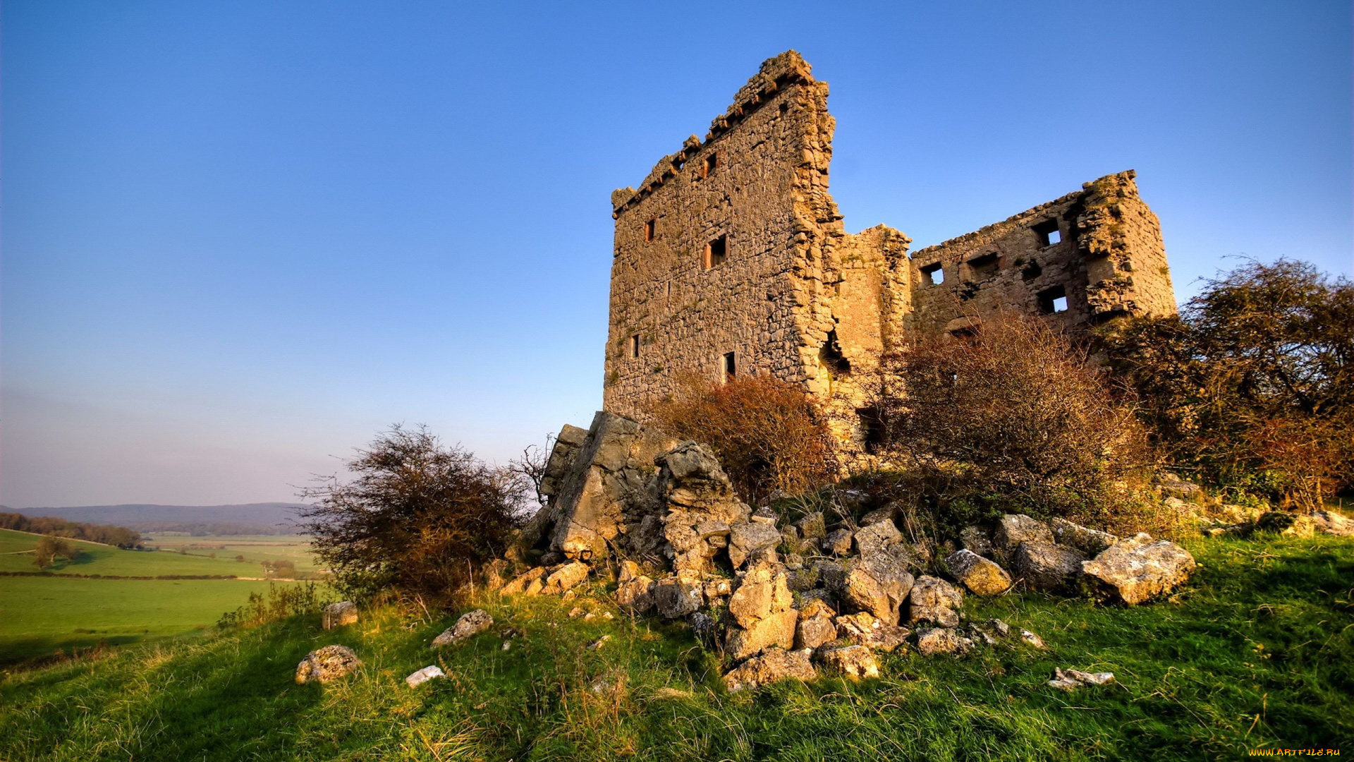 разное, развалины, руины, металлолом, кустарник, холм, стены, крепость