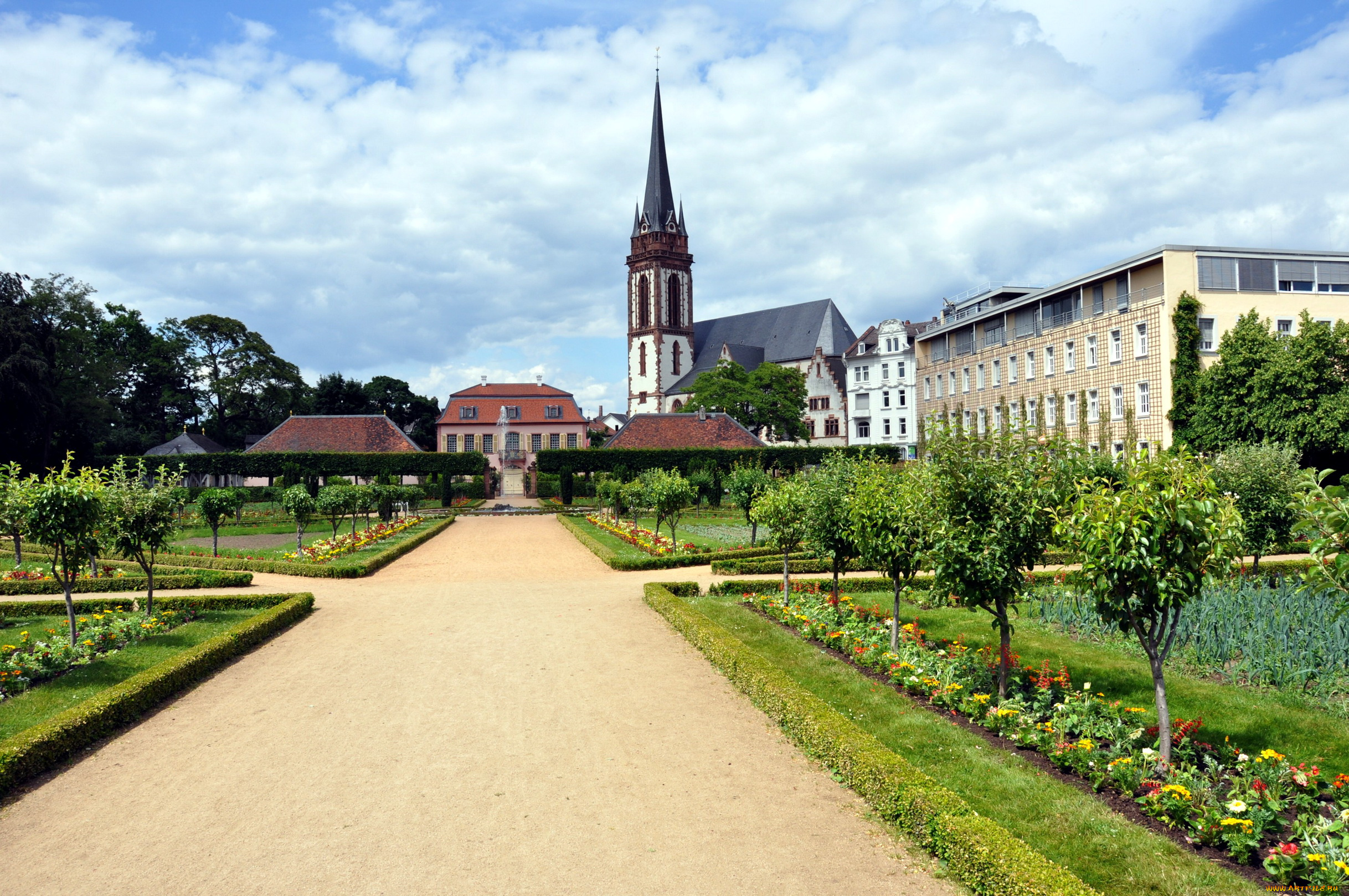 германия, дармштадт, города, улицы, площади, набережные, дома, площадь, дорожки, цветы