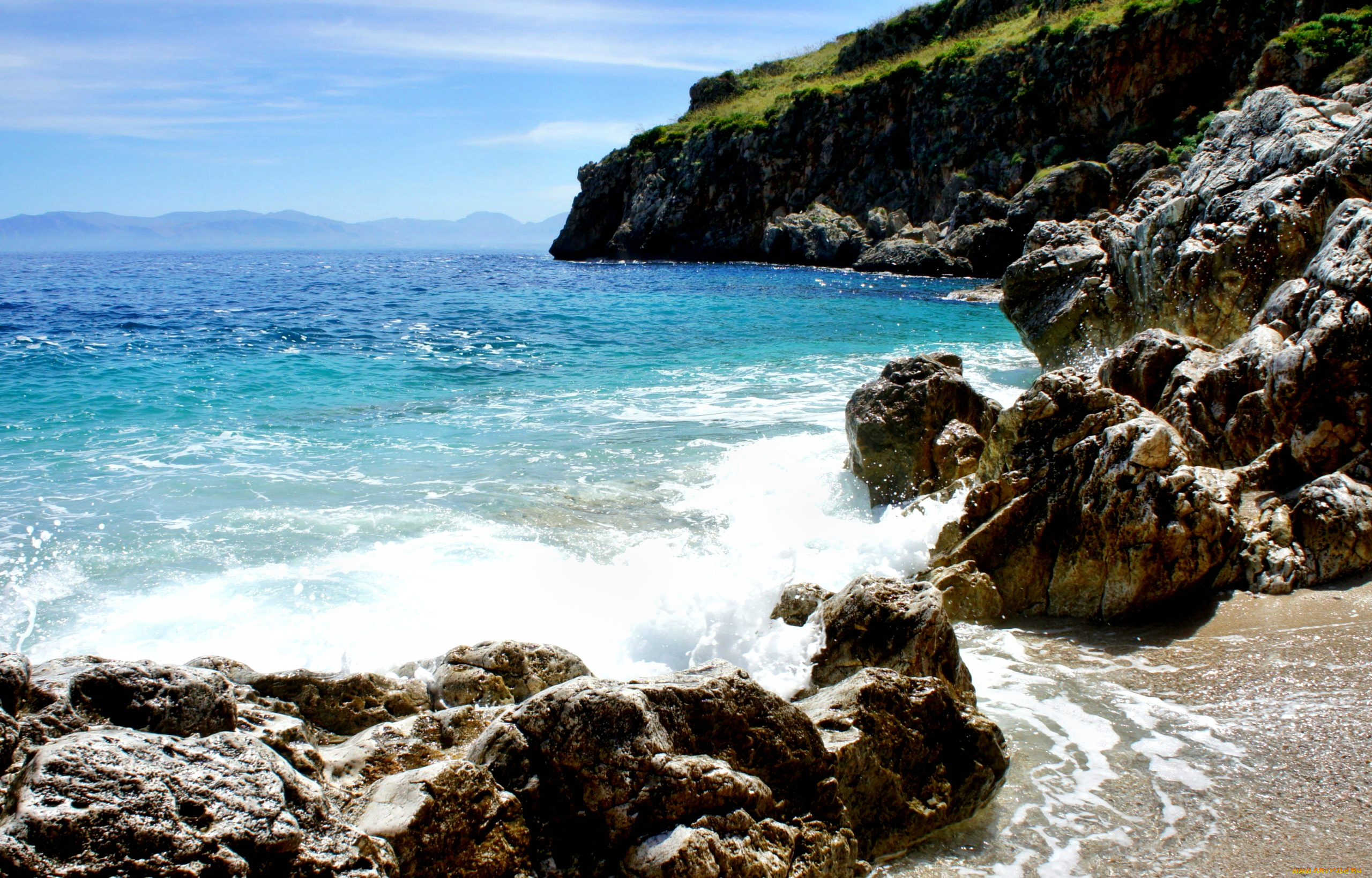 природа, побережье, океан, скалы, бухта, волны