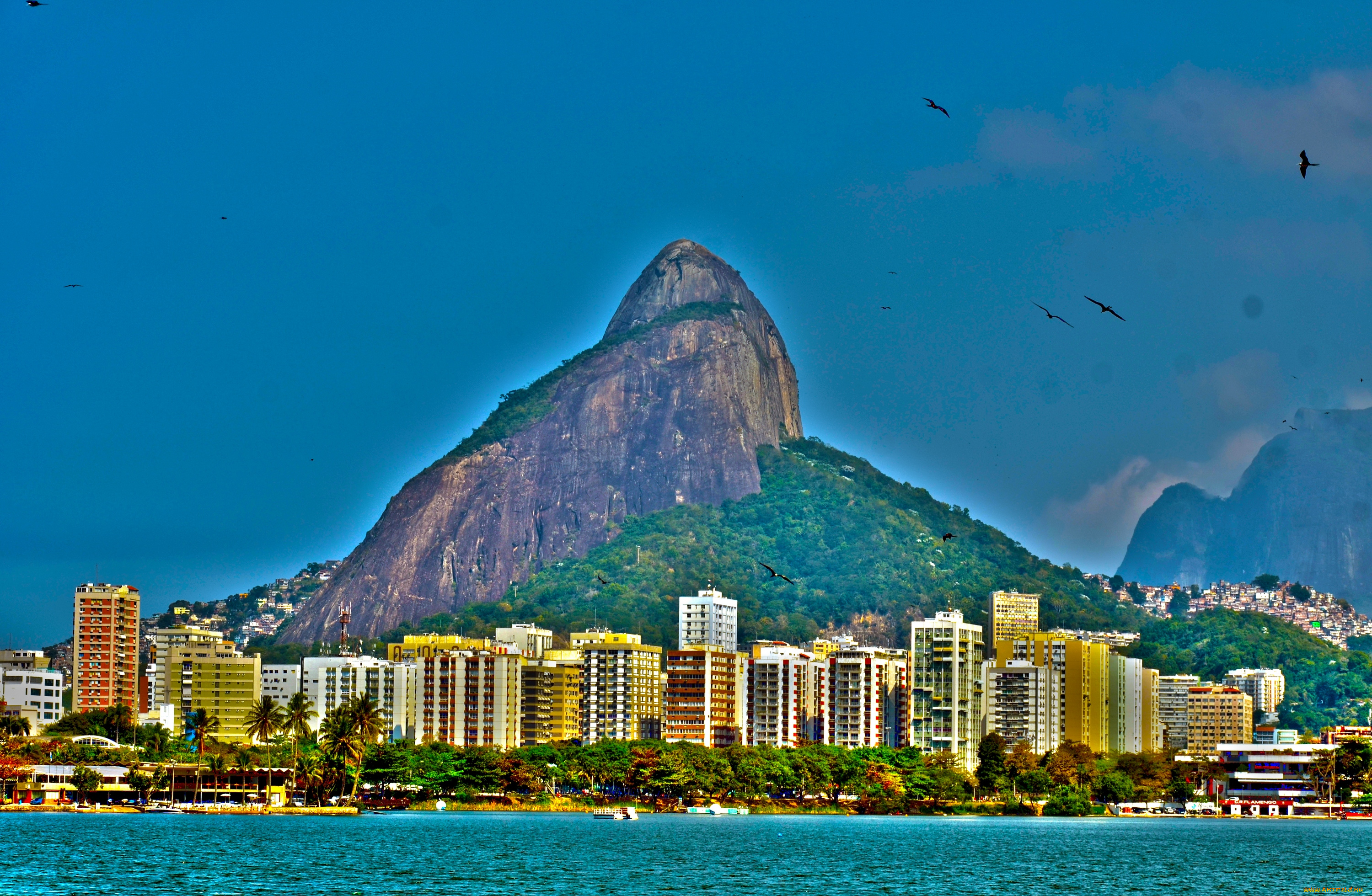 города, рио, де, жанейро, бразилия, гора, океан, здания