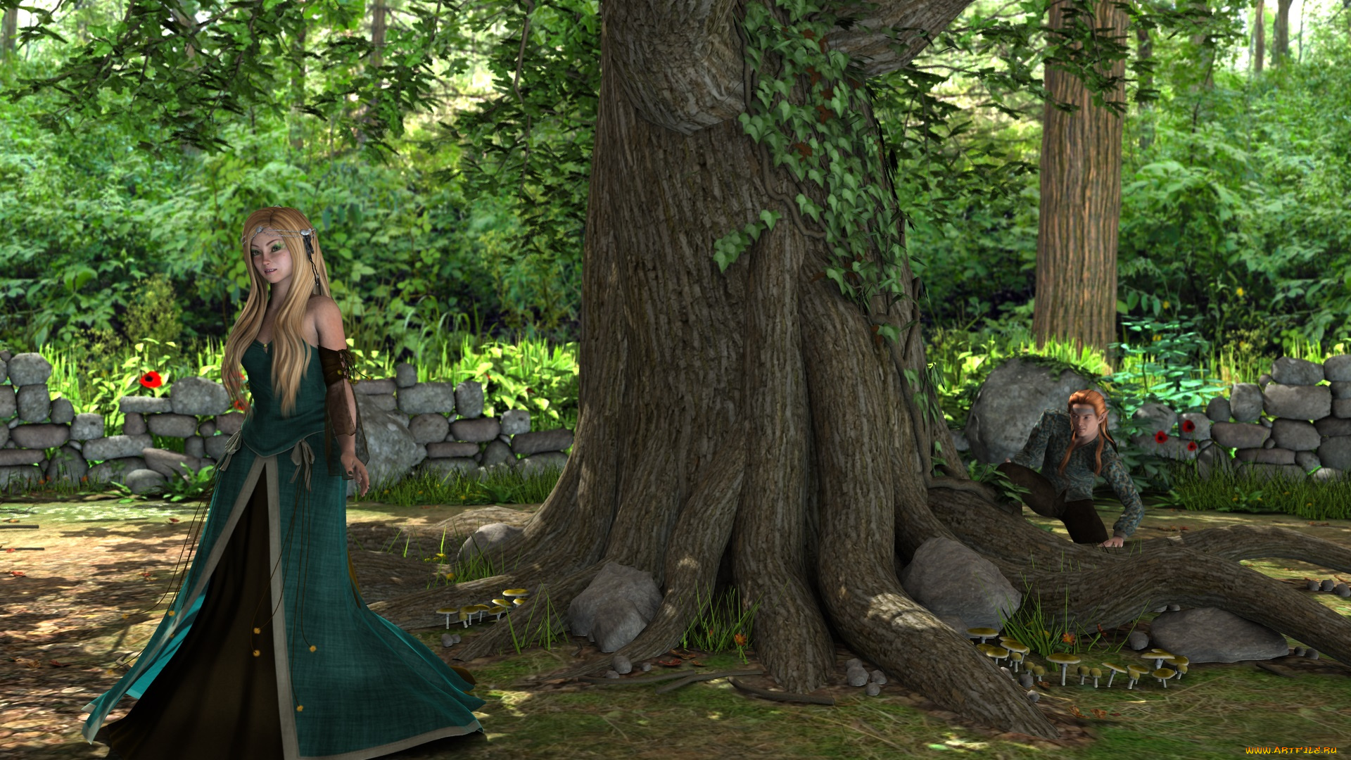 3д, графика, people, , люди, взгляд, девушка, дерево, блондинка