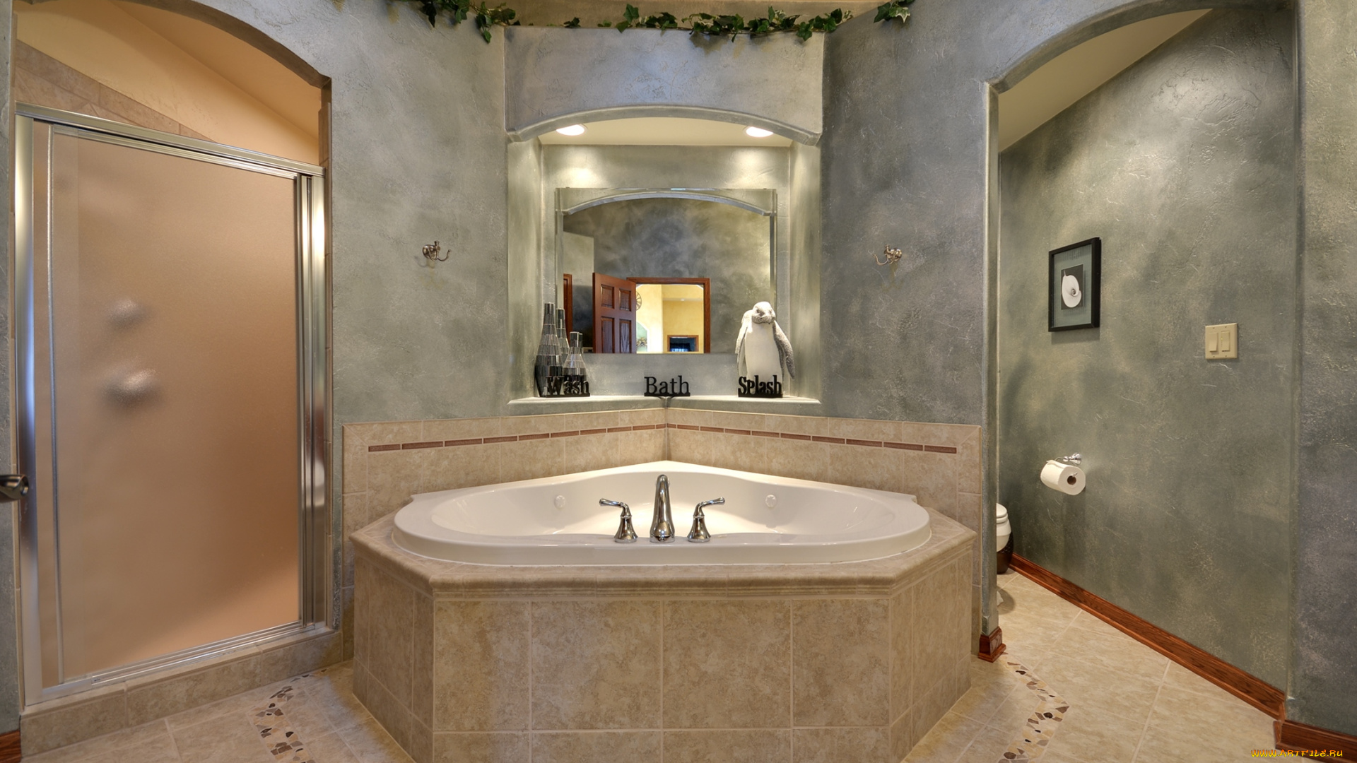 интерьер, ванная, и, туалетная, комнаты, ванна