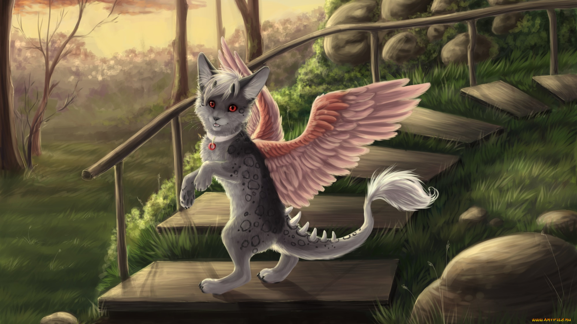 рисованные, животные, , сказочные, , мифические, кот, крылья