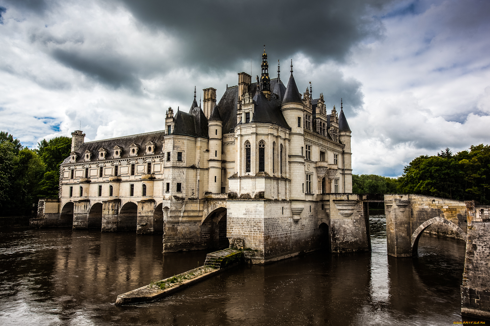 chenonceau, , france, города, замки, франции, парк, водоем, замок
