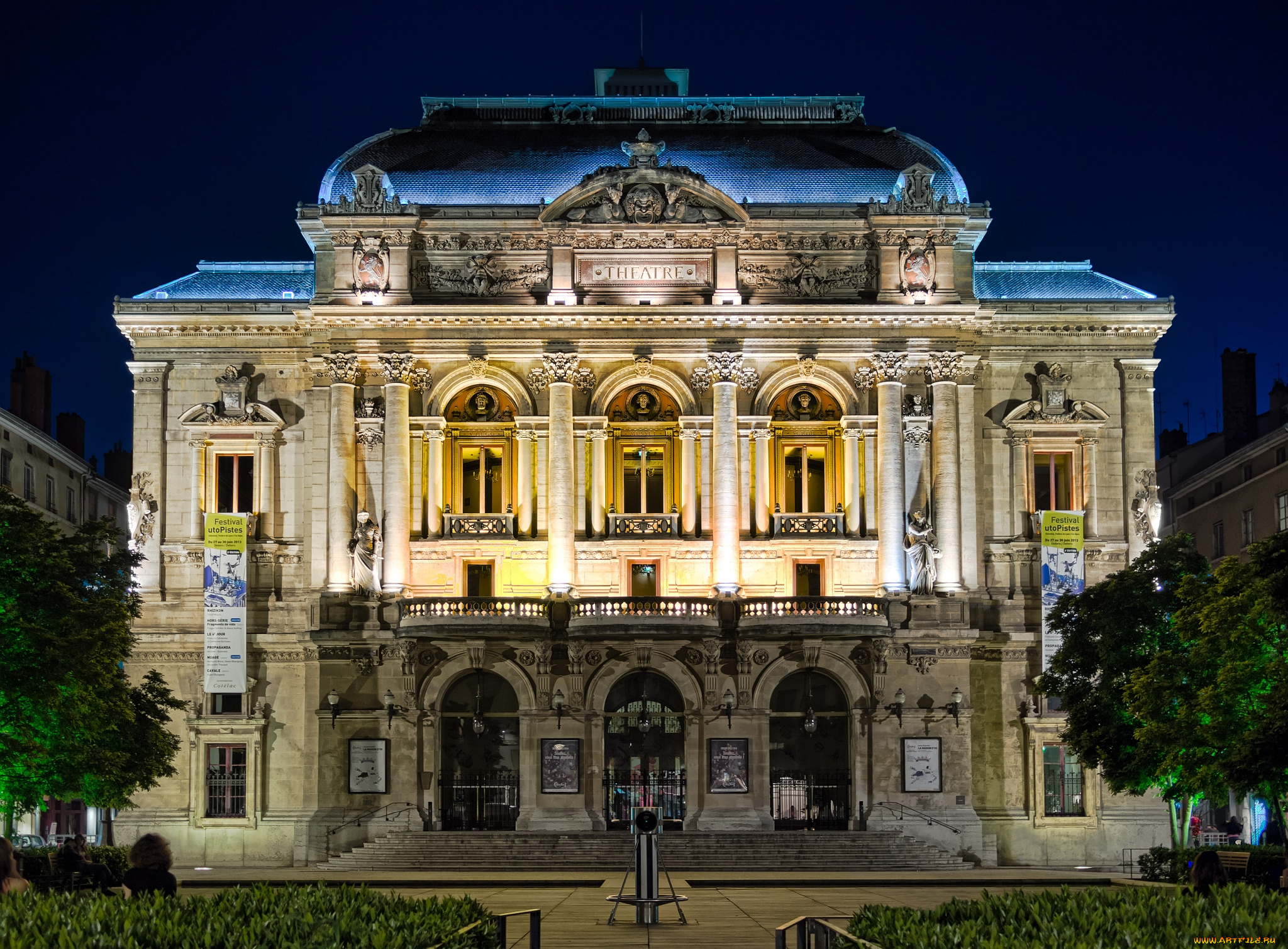 theatre, celestin, -, lyon, , france, города, -, здания, , дома, ночь, парк