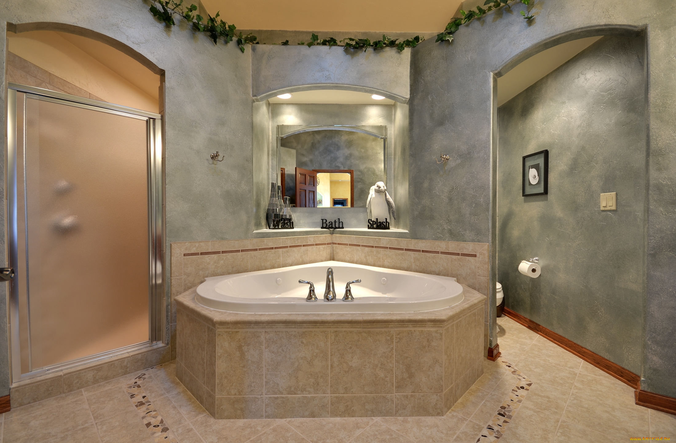 интерьер, ванная, и, туалетная, комнаты, ванна