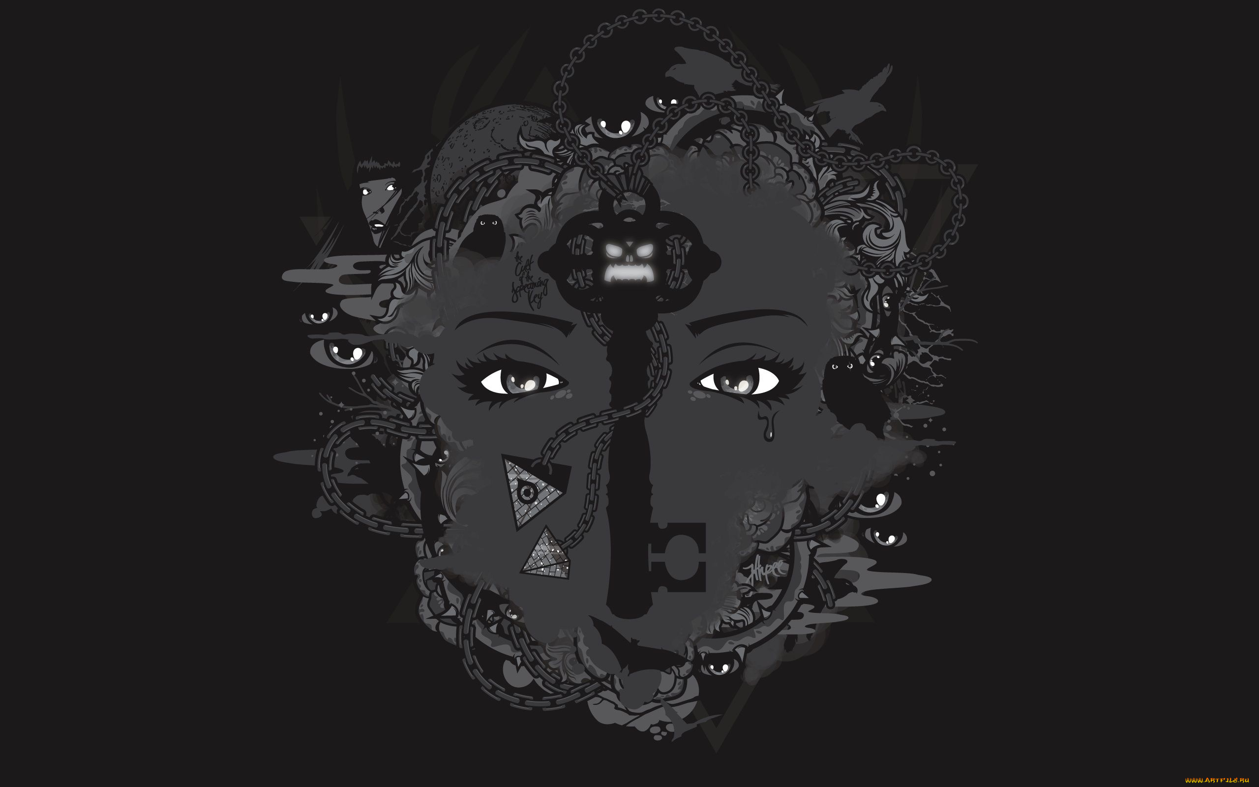 рисованные, минимализм, взгляд, лицо, ключ