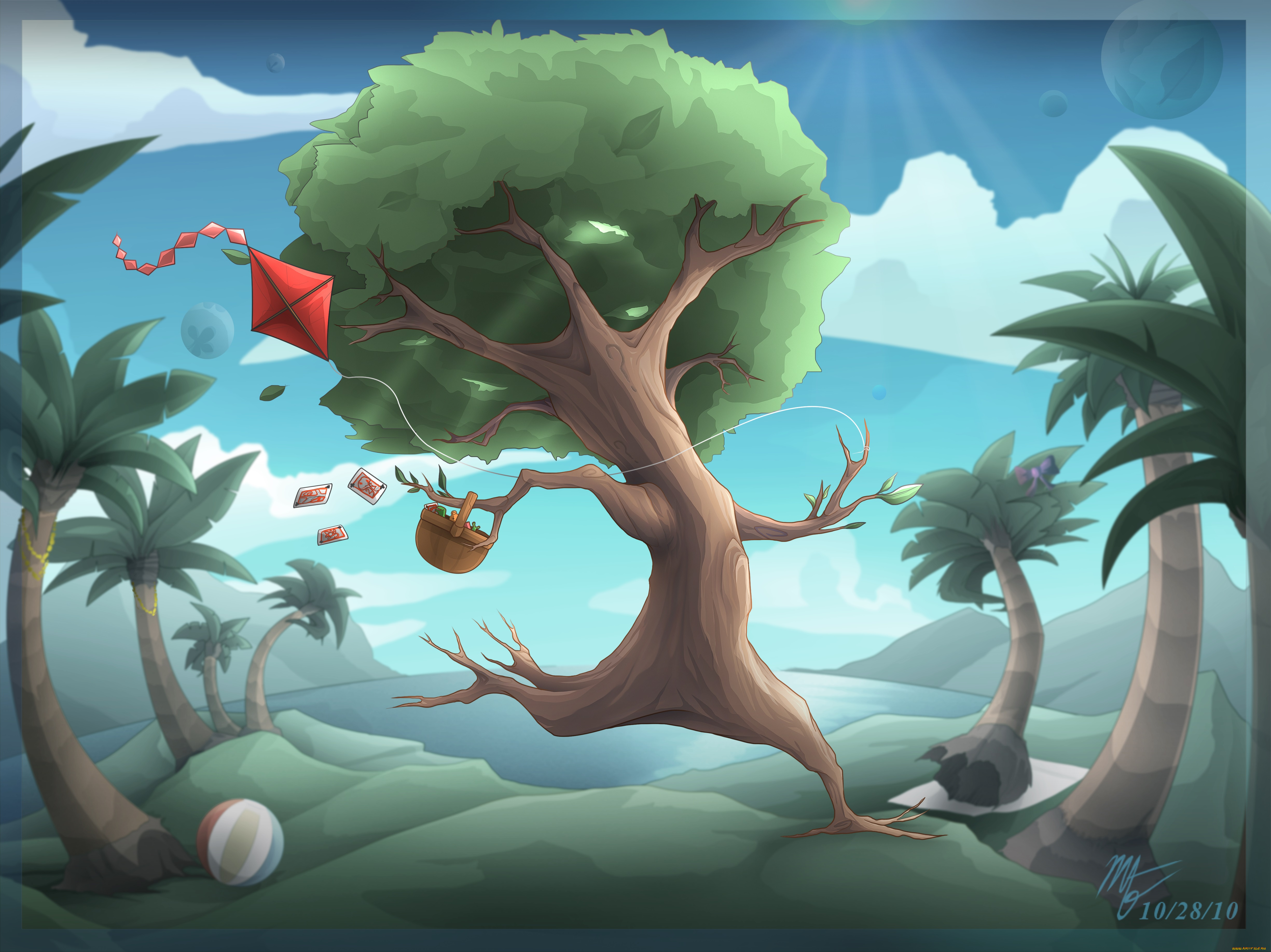 рисованные, -, другое, дерево, змей, мяч, корзина, карты, убегает