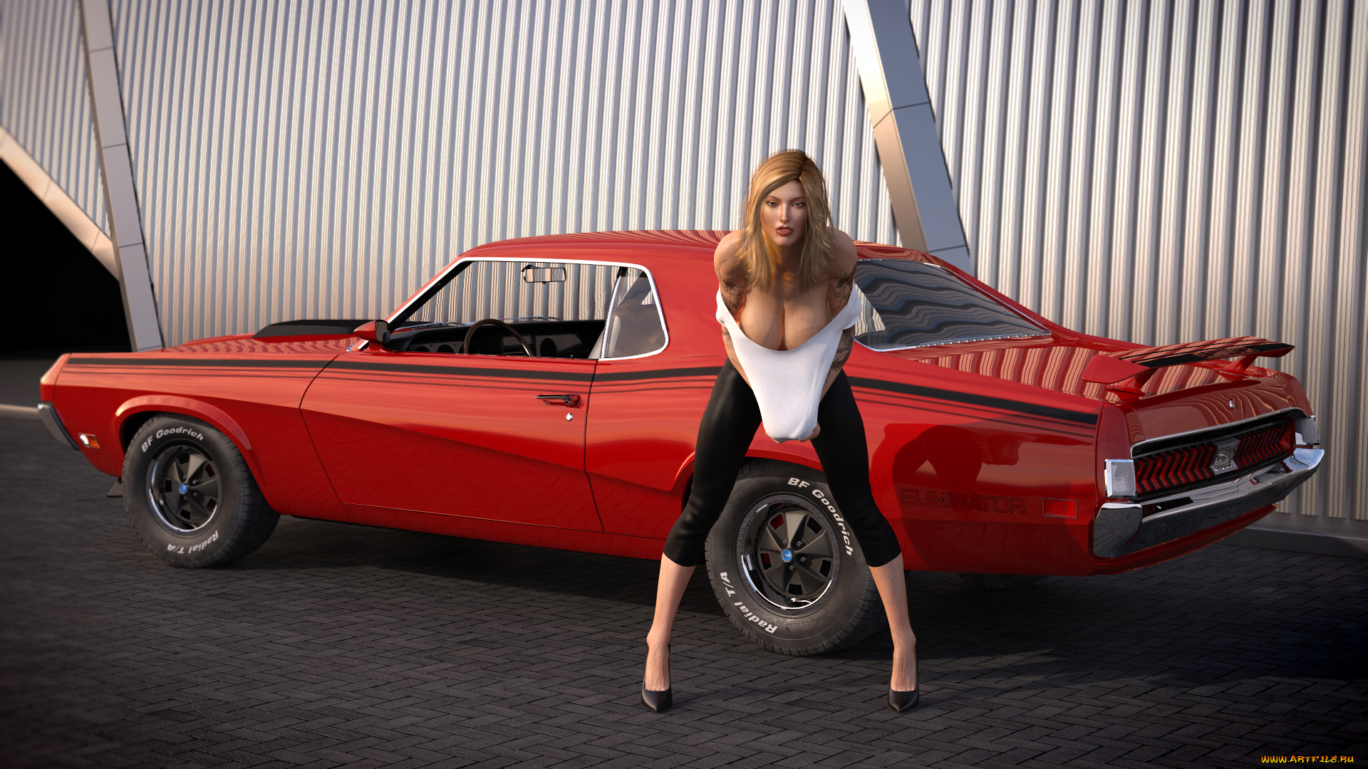 автомобили, 3d, car&girl, девушка, автомобиль, фон, взгляд