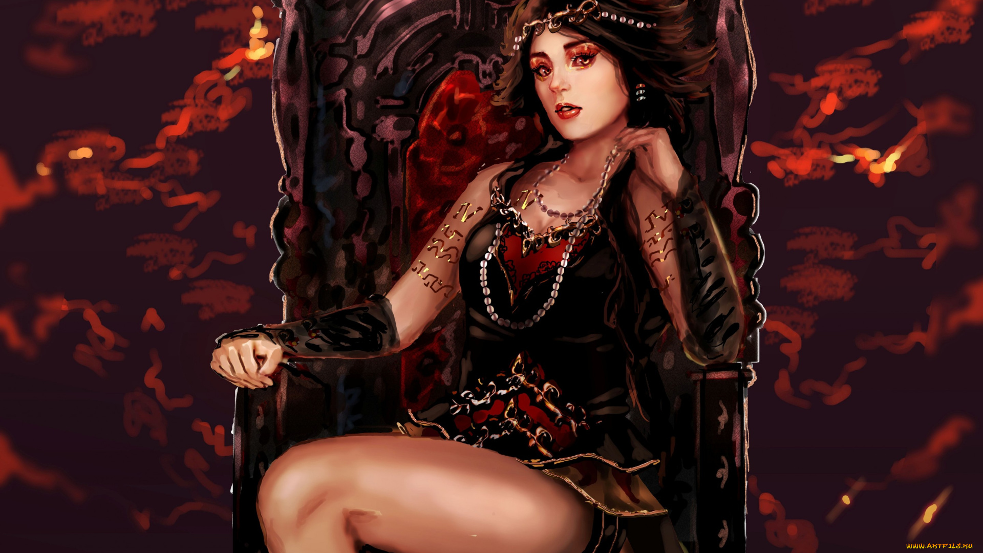 фэнтези, девушки, арт, sillyselly, украшения, девушка, трон