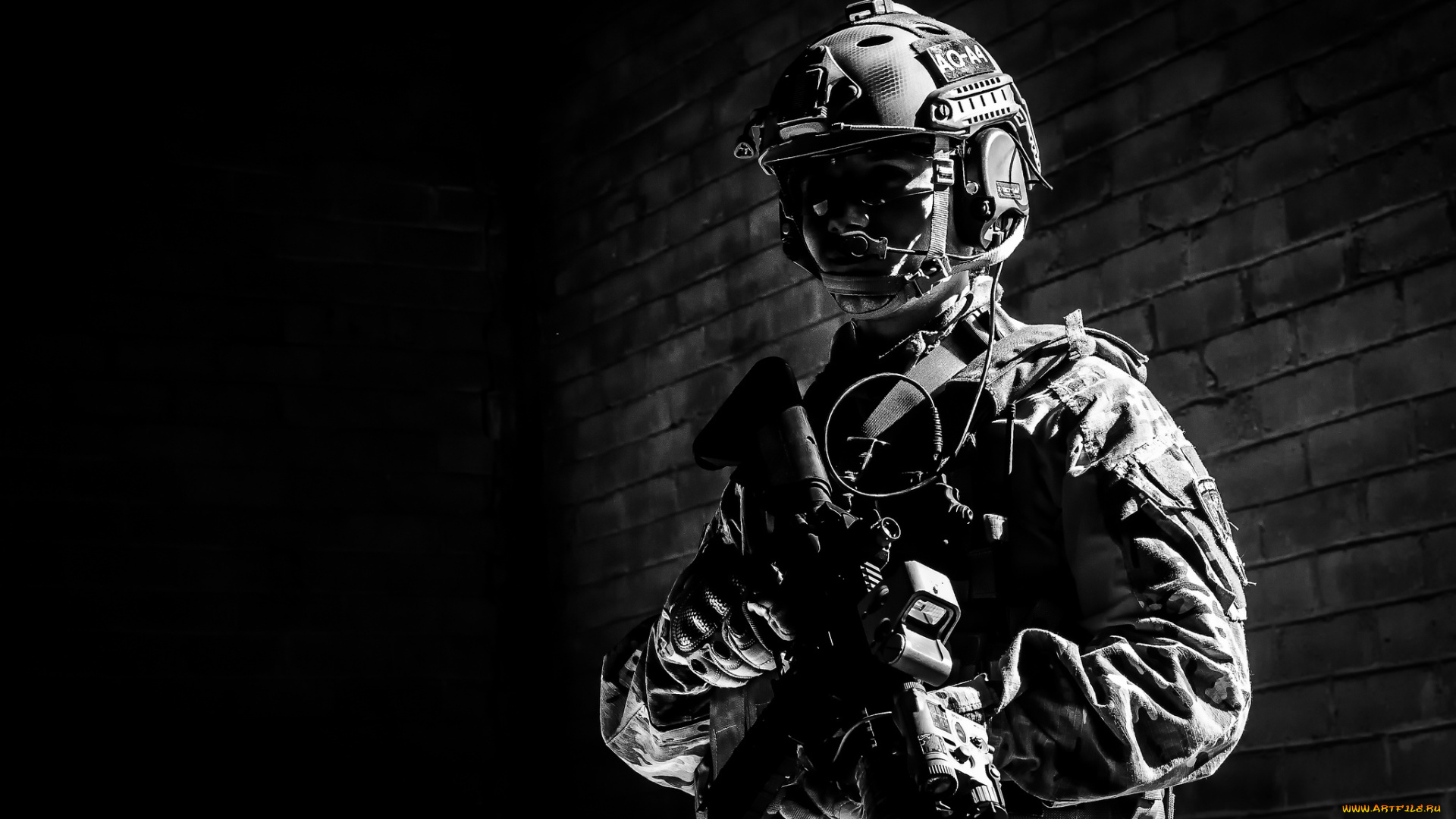 оружие, армия, спецназ, солдат, мужчина, экипировка, черно-белые