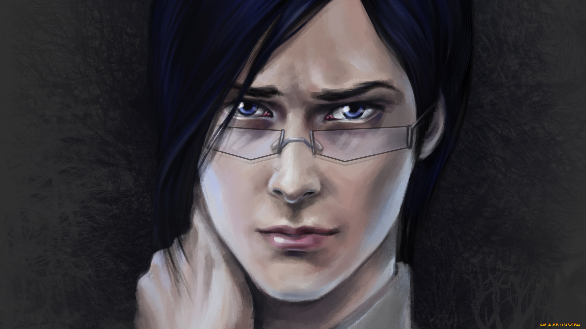 разное, арты, урю, аниме, исида, арт, блич, парень, брюнет, очки, портрет