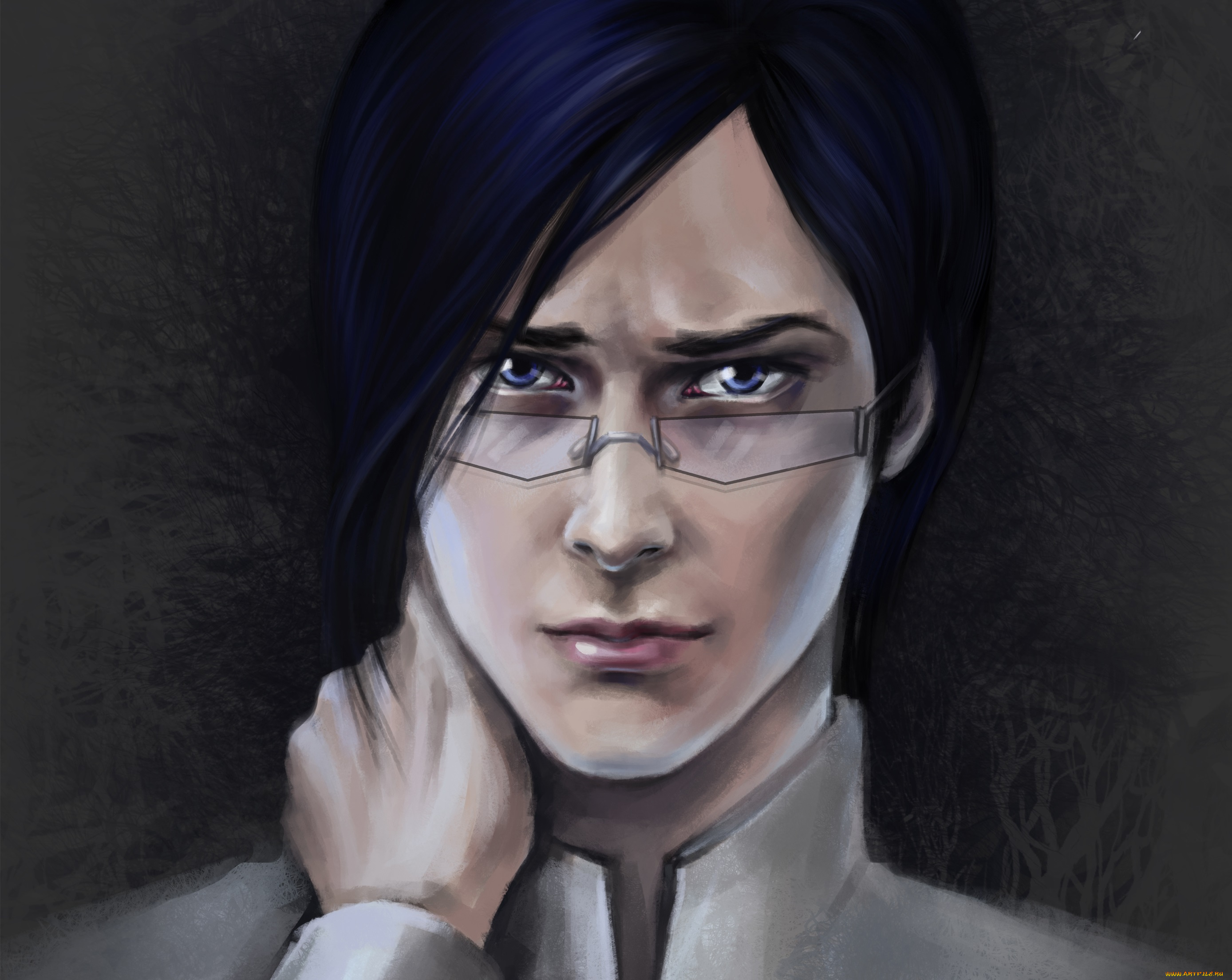 разное, арты, урю, аниме, исида, арт, блич, парень, брюнет, очки, портрет
