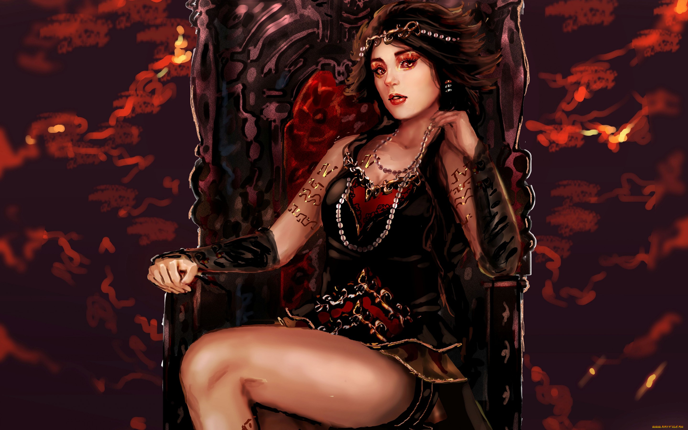 фэнтези, девушки, арт, sillyselly, украшения, девушка, трон