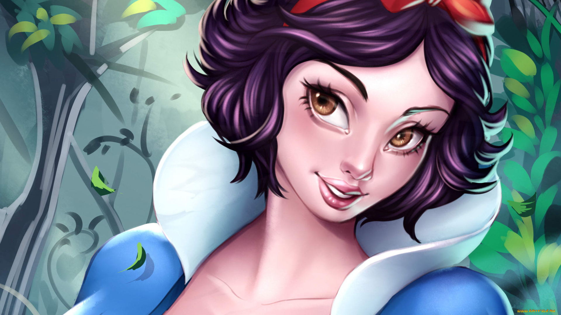 рисованное, кино, белоснежка, snow, white, взгляд, лицо, бант, платье