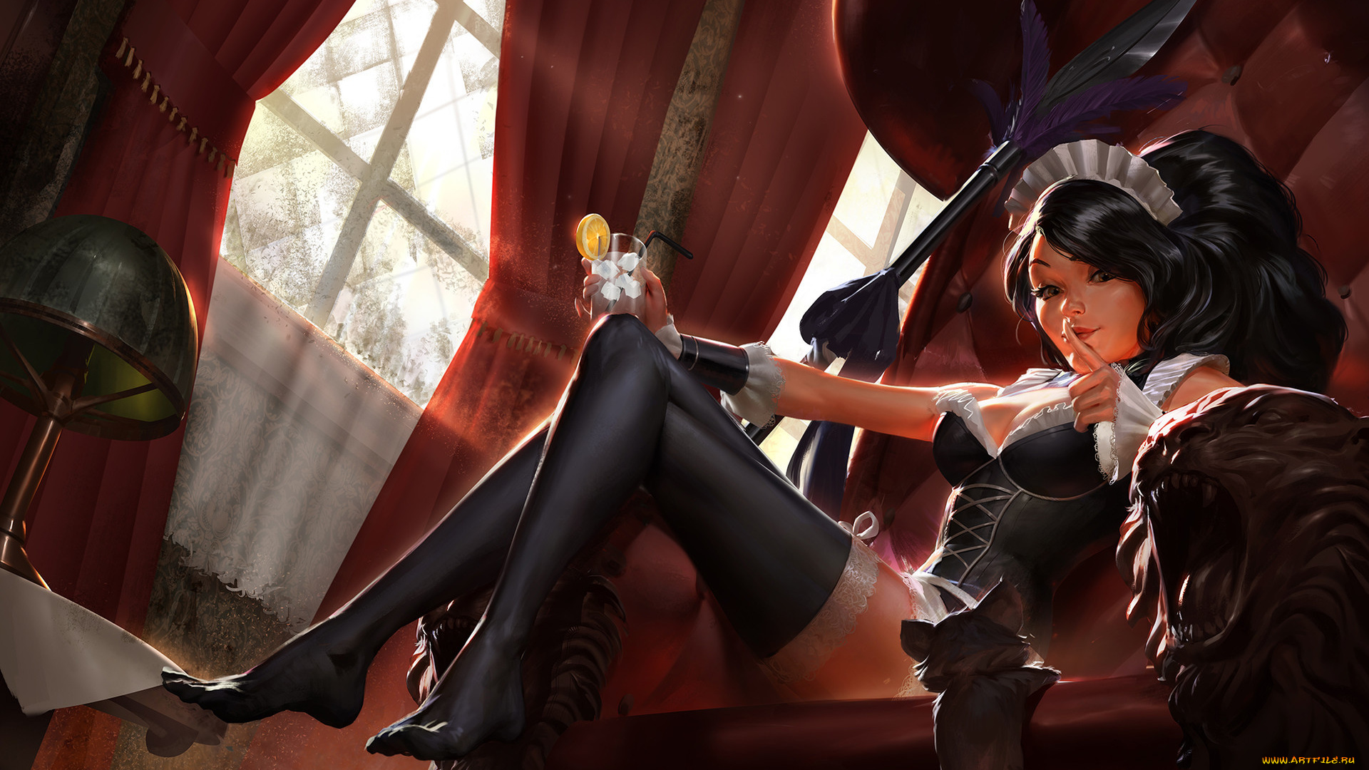 рисованное, люди, горничная, девушка