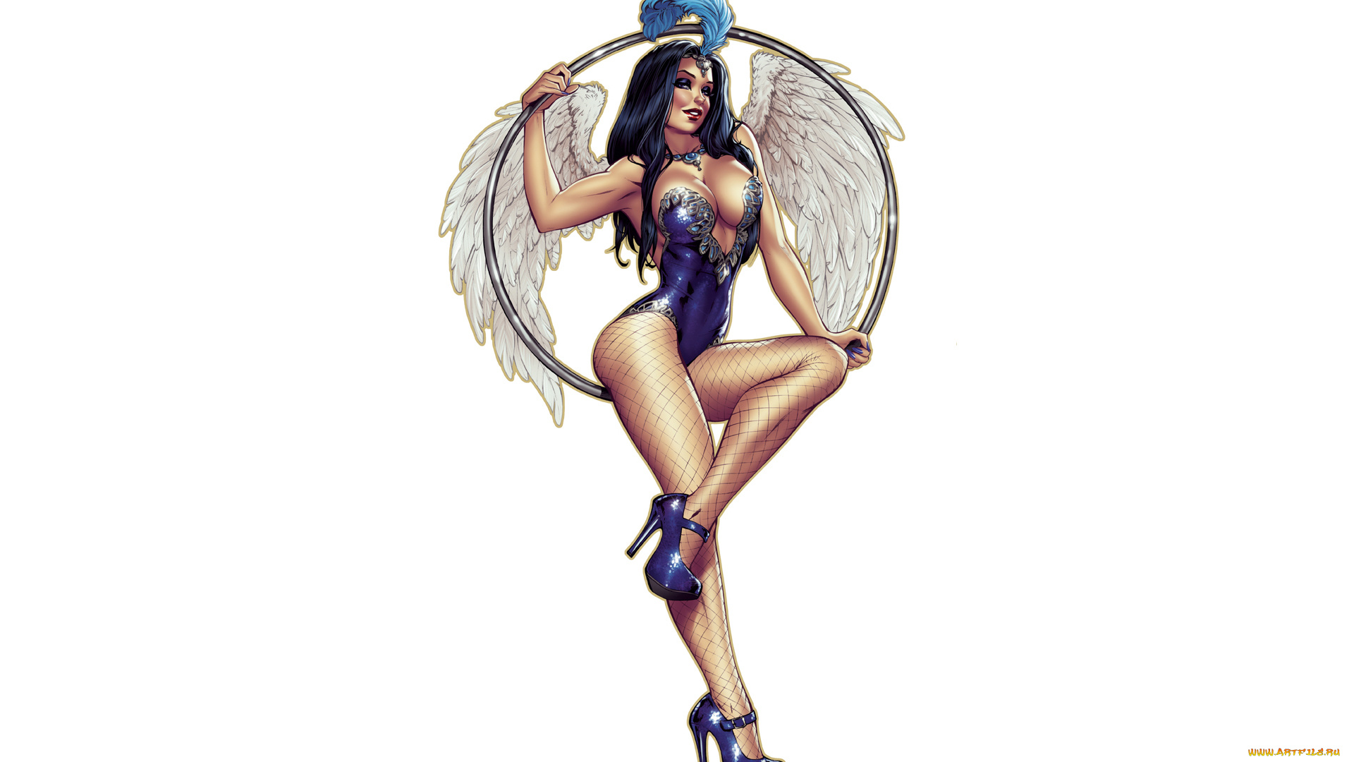 рисованное, люди, улыбка, взгляд, фон, девушка, обруч