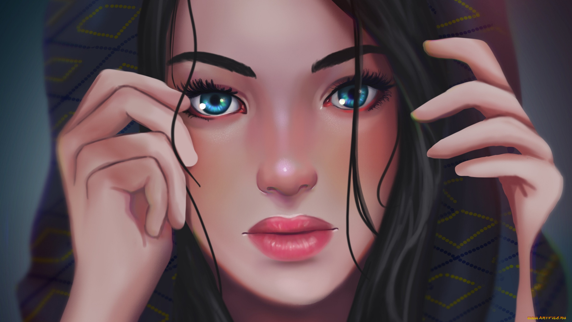 рисованное, люди, взгляд, девушка