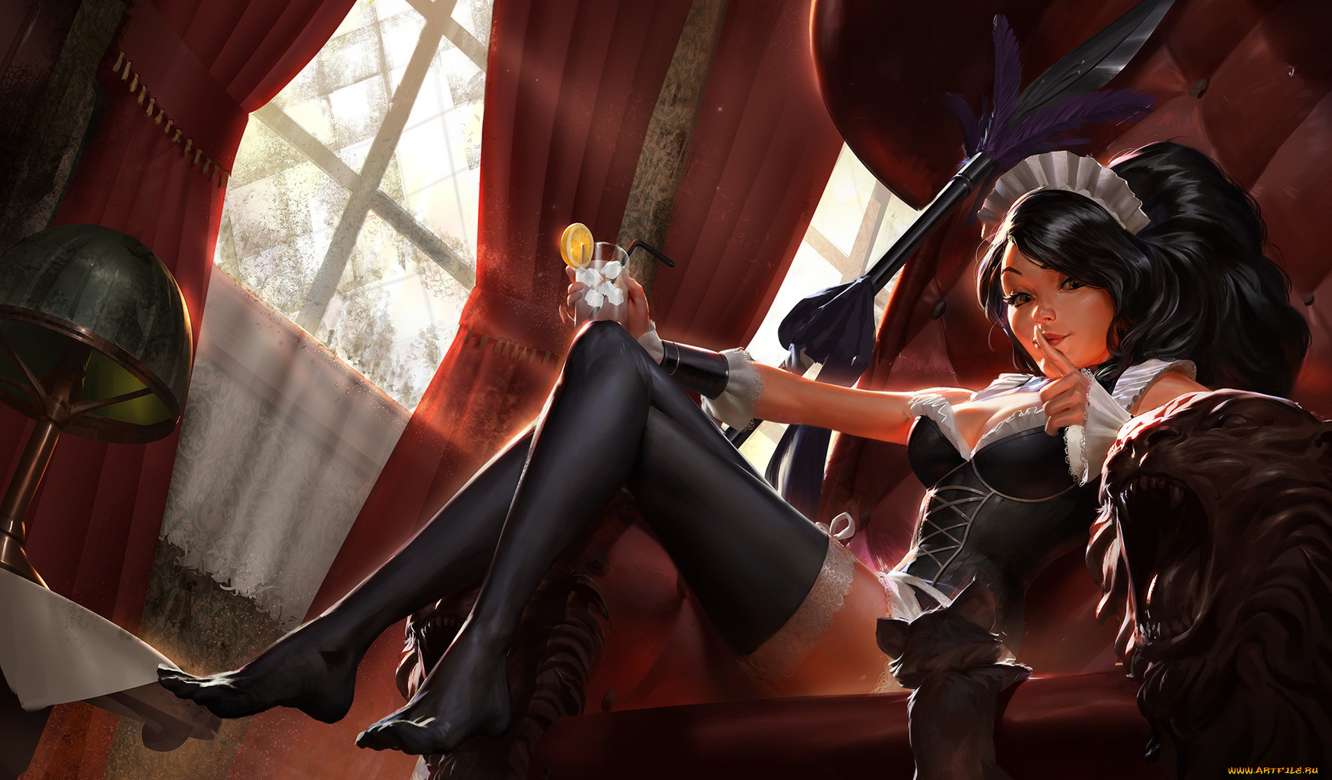 рисованное, люди, горничная, девушка