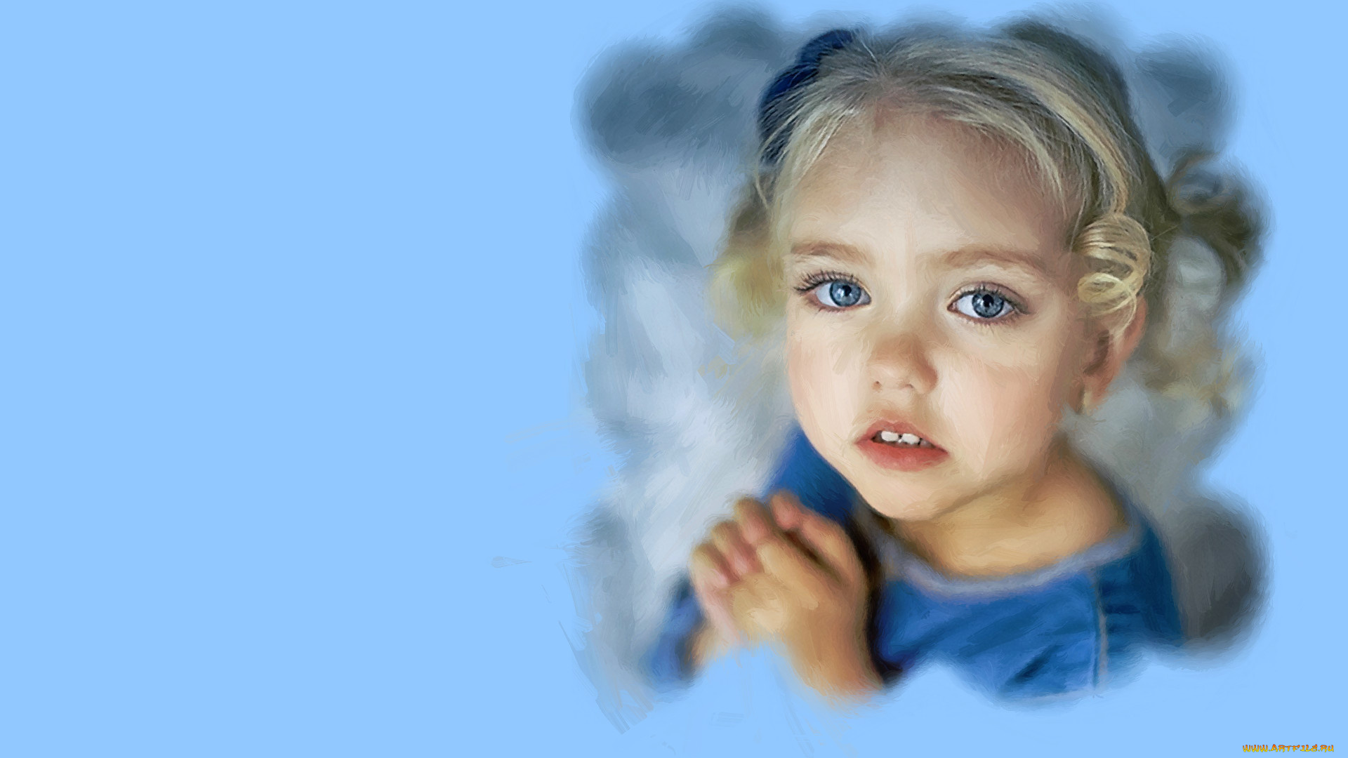 рисованное, дети, лицо, девочка, акварель