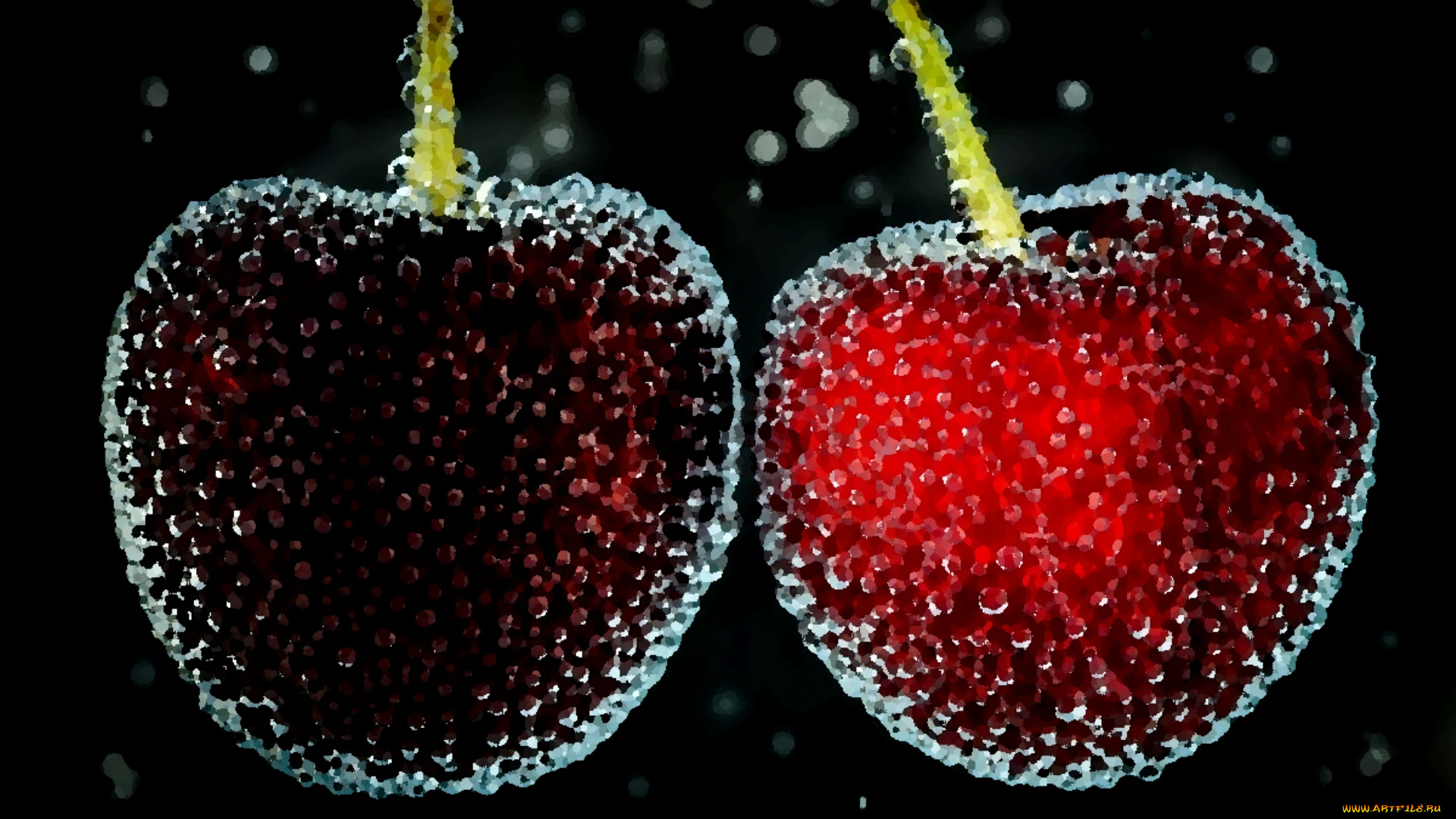 рисованное, еда, капля, вишня, акварель