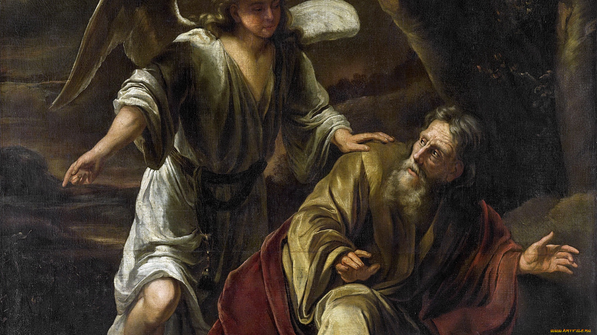 рисованное, живопись, картина, мифология, библейский, сюжет, ангел, фердинанд, бол
