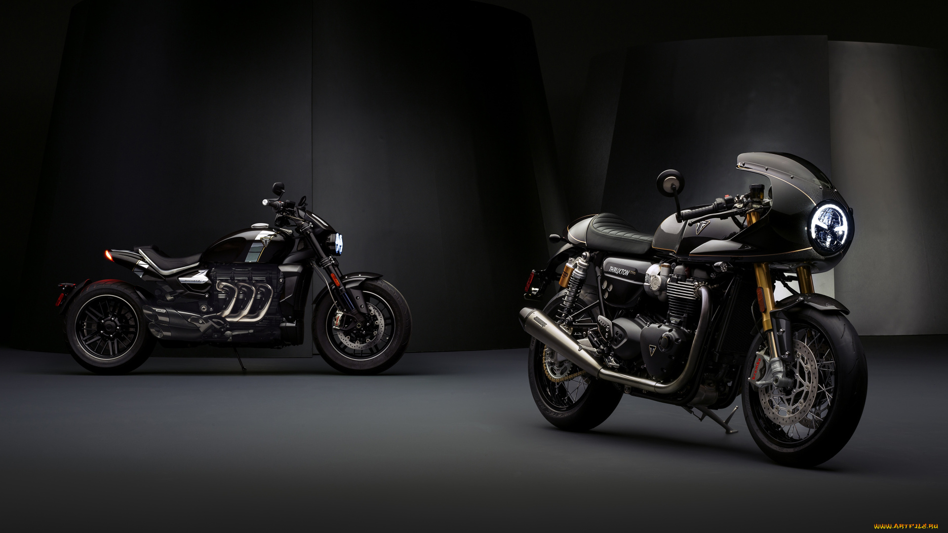 2019, triumph, thruxton, tfc, &, triumph, rocket, tfc, мотоциклы, triumph, мотоцикл, два, черный, thruxton, tfc