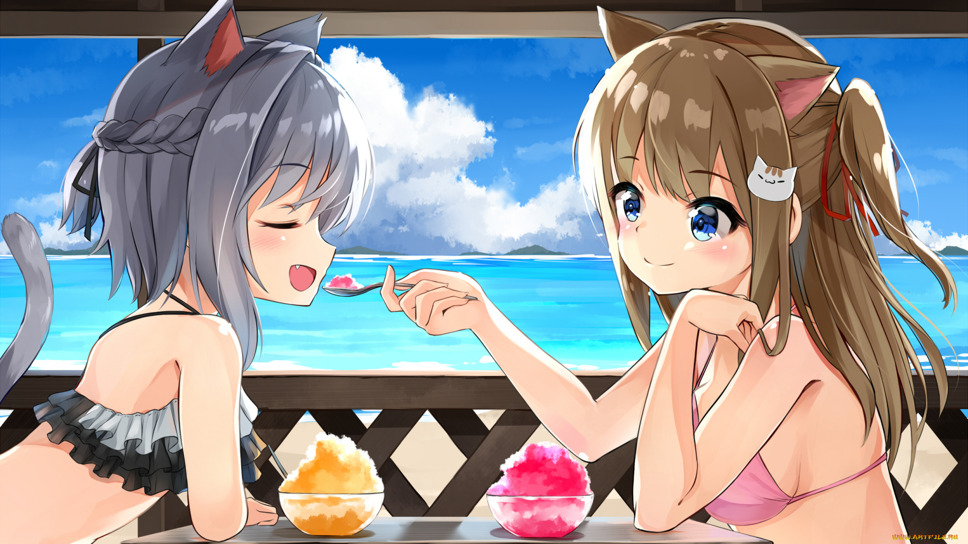 аниме, животные, , существа, фон, девушки, взгляд