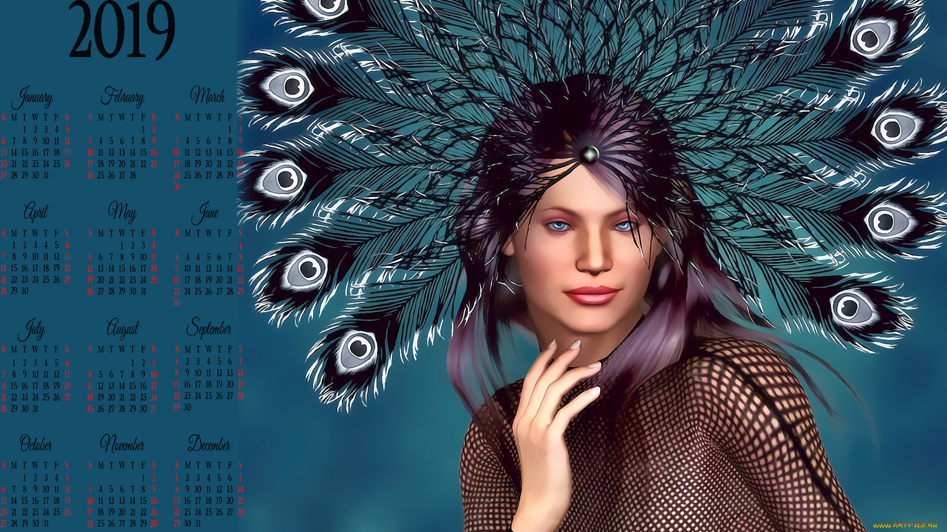 календари, фэнтези, девушка, перо, взгляд