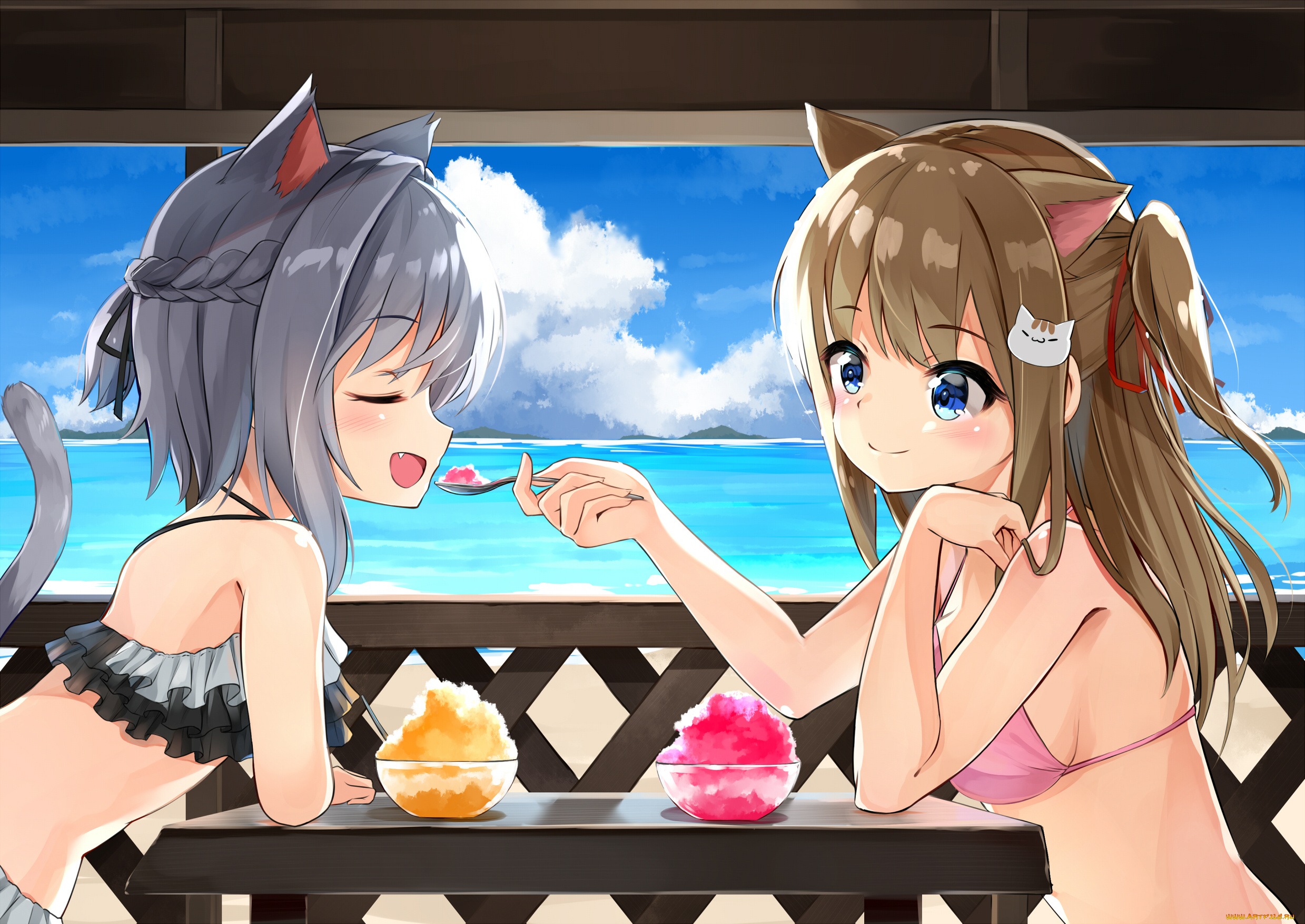 аниме, животные, , существа, фон, девушки, взгляд