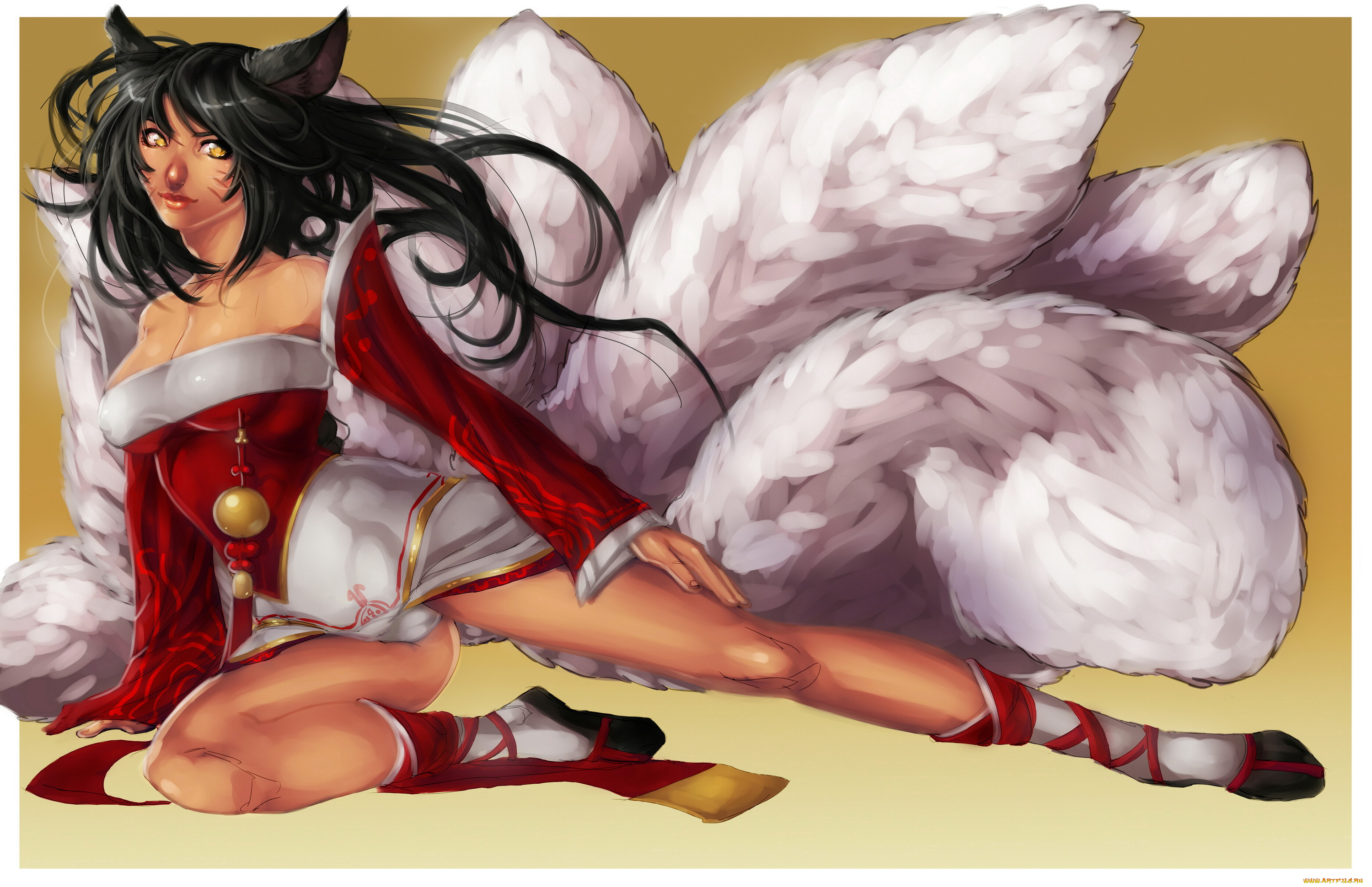 видео, игры, league, of, legends, хвост, ушки, взгляд, фон, девушка