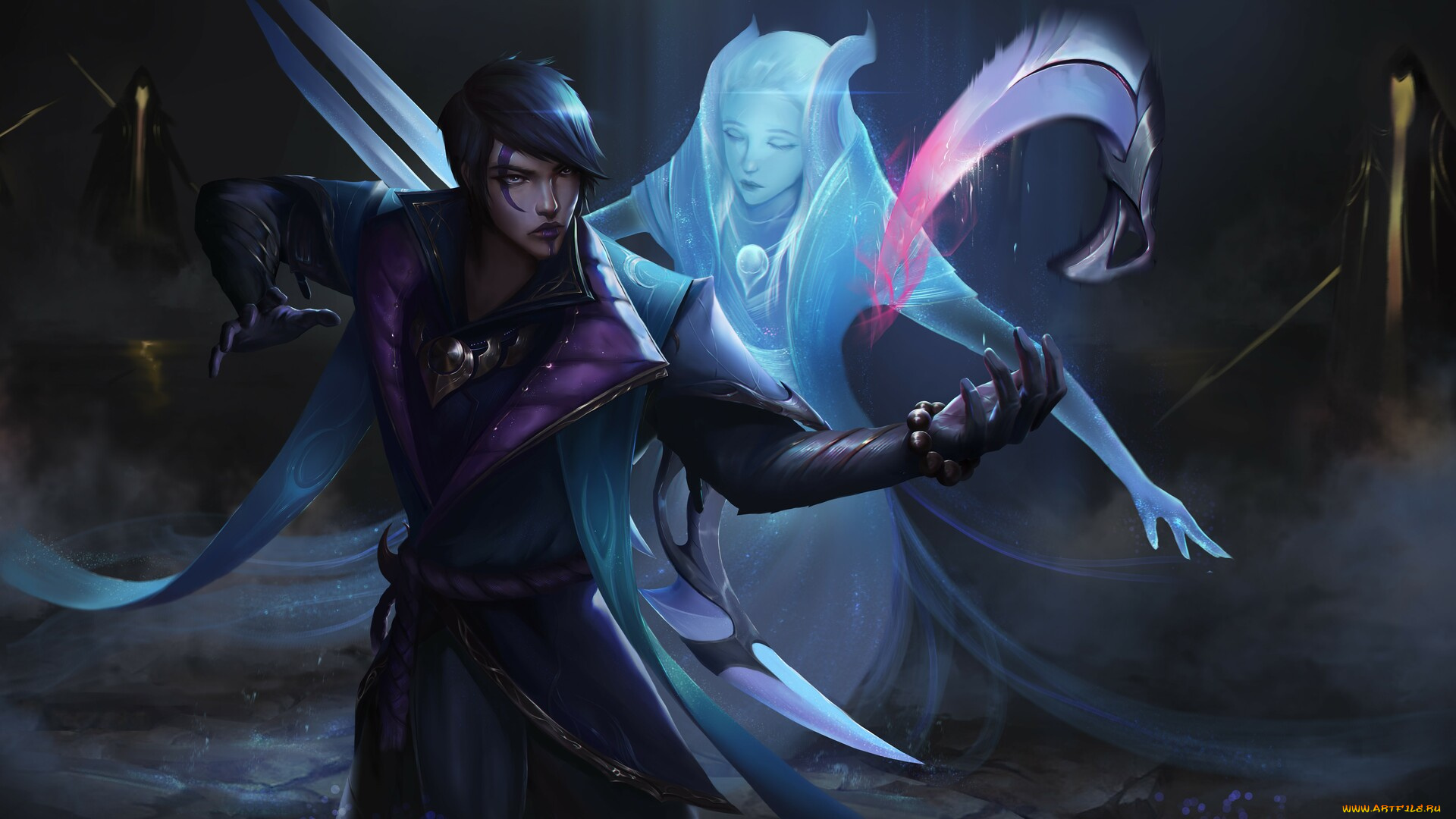 видео, игры, league, of, legends, парень, девушка, дух, магия, aphelios, aluna