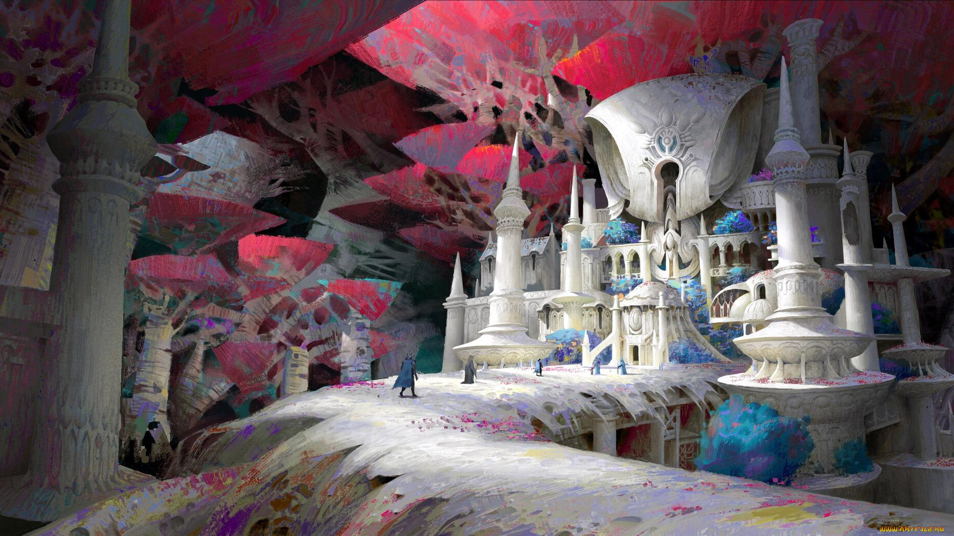 фэнтези, иные, миры, , иные, времена, дворец, люди, мост, деревья