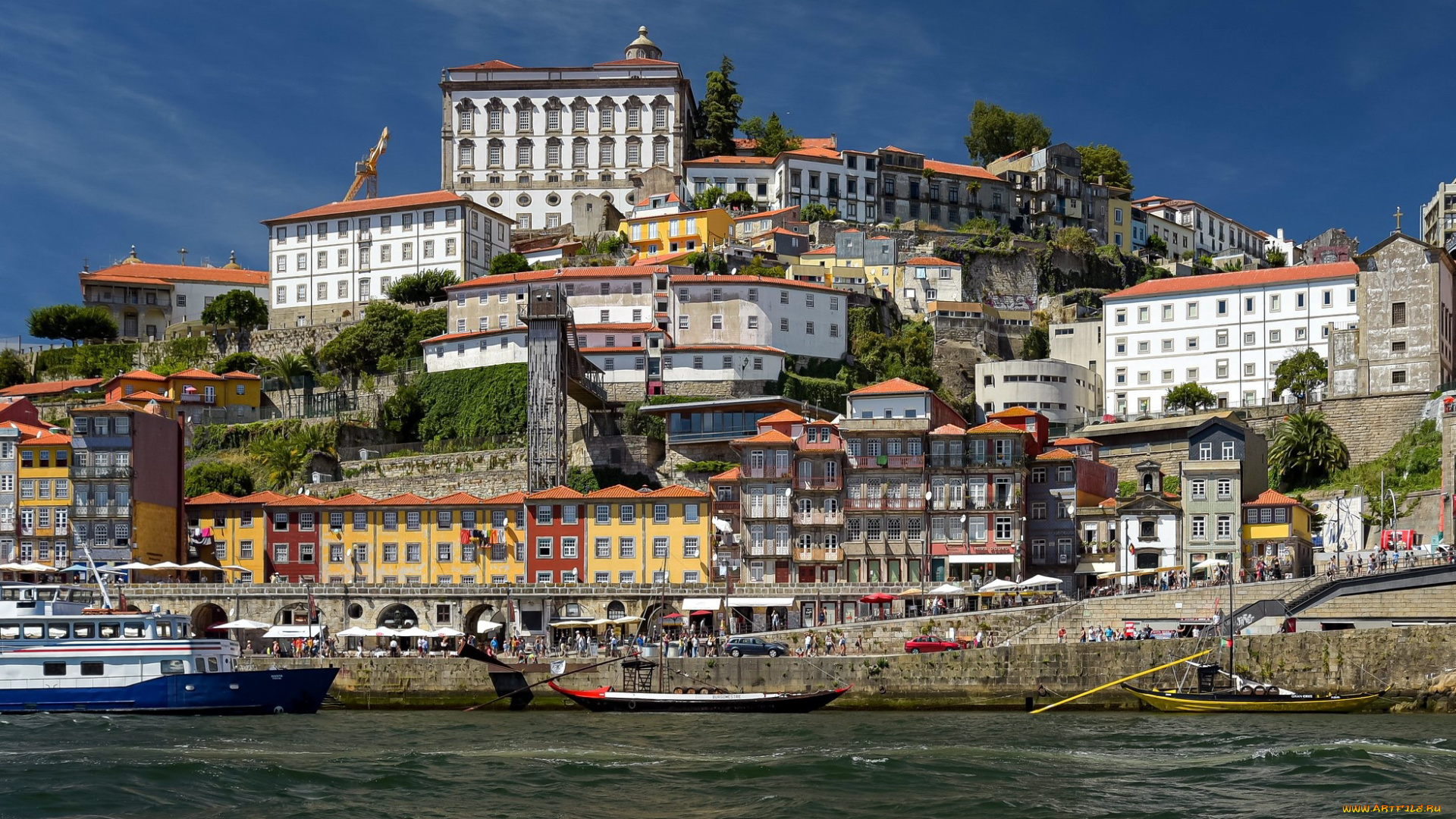 города, порту, , португалия, река, здания, суда