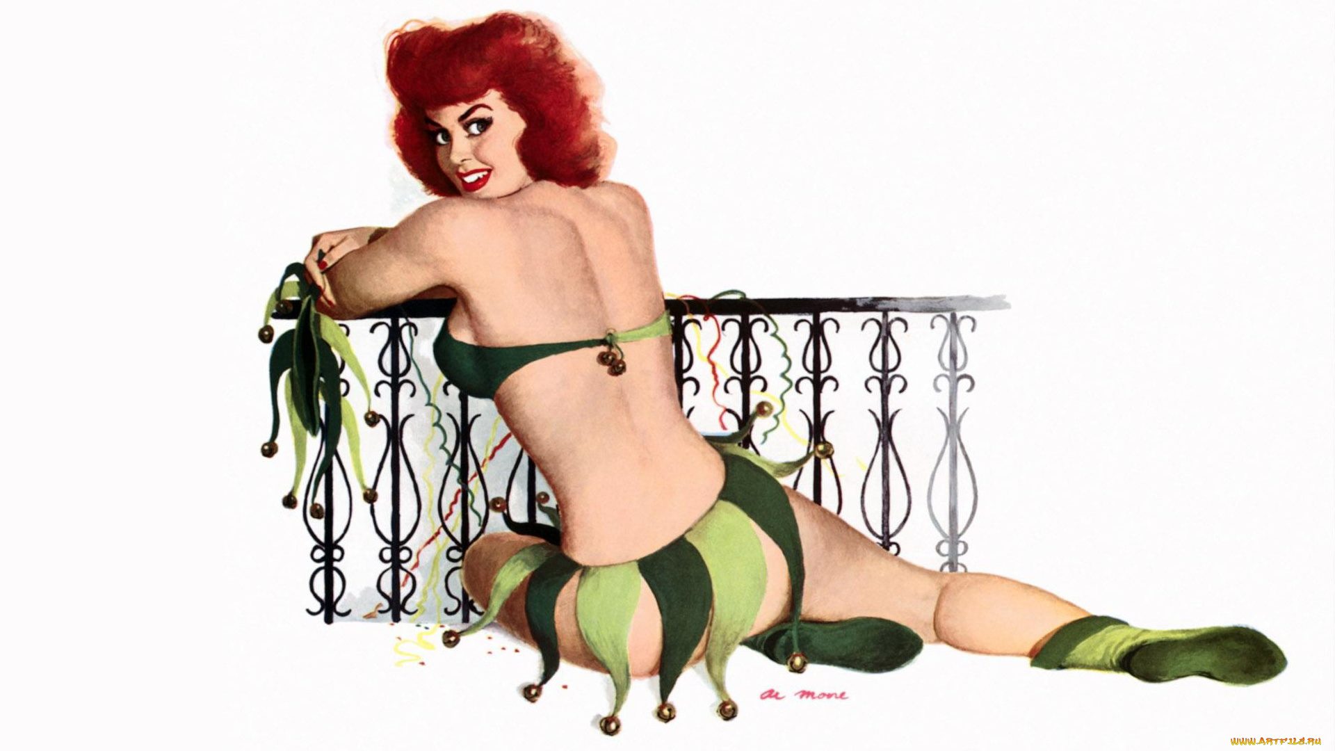 рисованное, al, moore, девушка, рыжая, шут, костюм, ограда