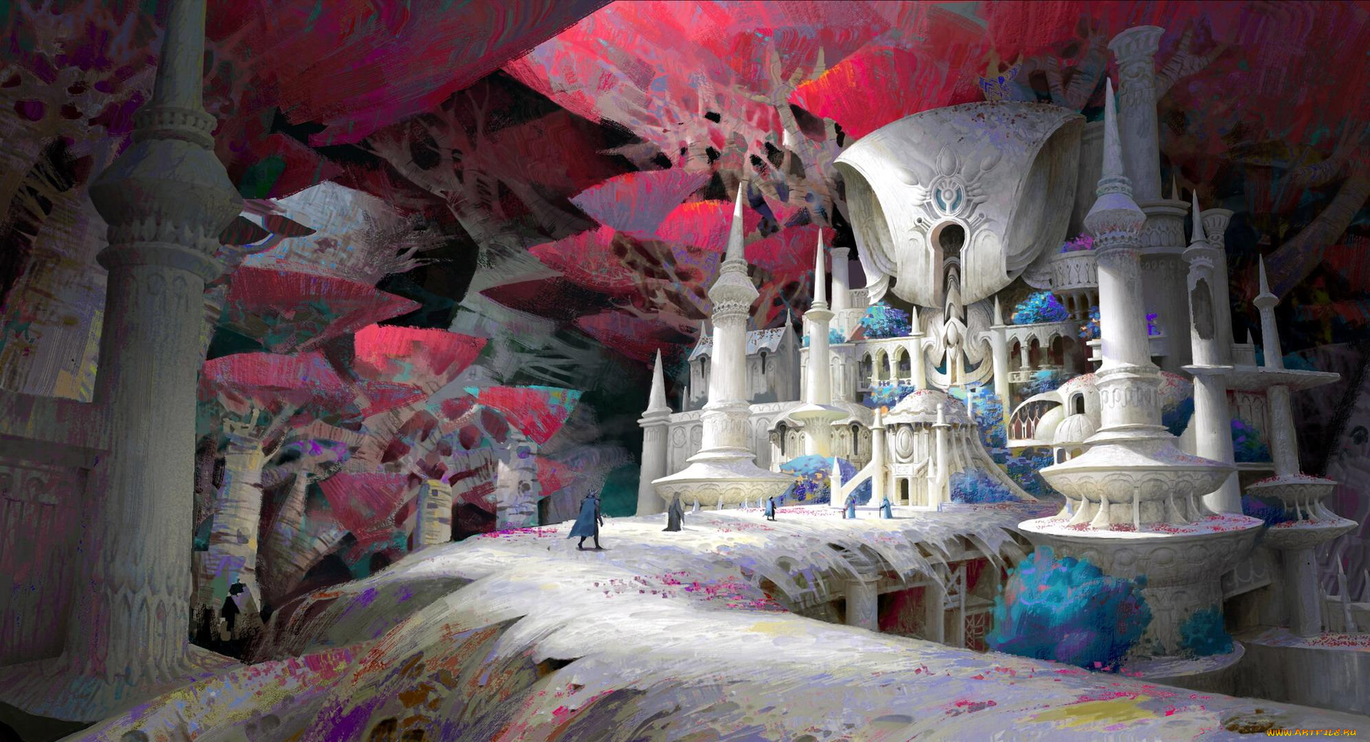 фэнтези, иные, миры, , иные, времена, дворец, люди, мост, деревья