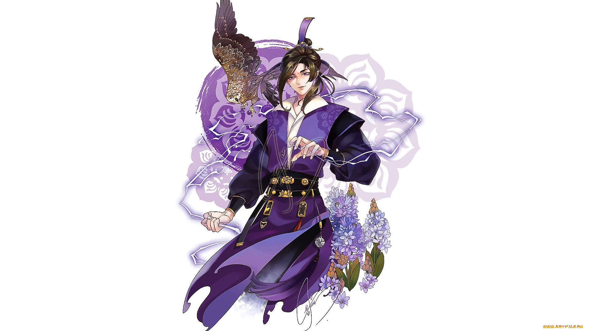 аниме, mo, dao, zu, shi, цзян, чэн, птица, цветы