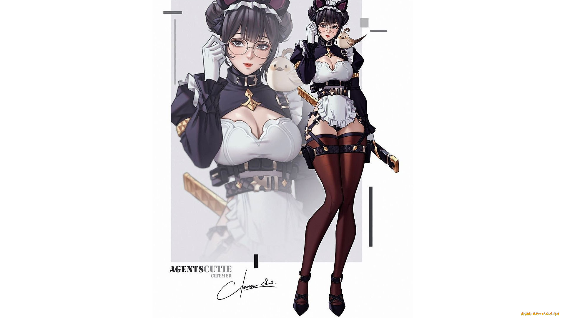 аниме, оружие, , техника, , технологии, девушка, горничная, ушки, птица