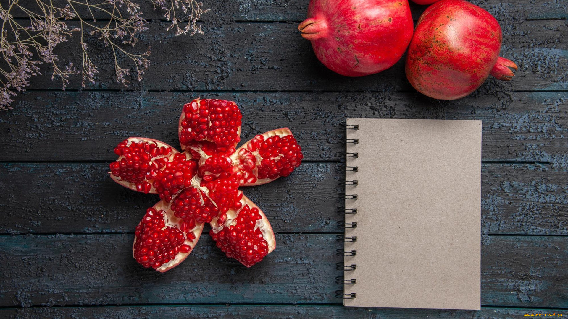 еда, гранат, блокнот, гранаты, зерна