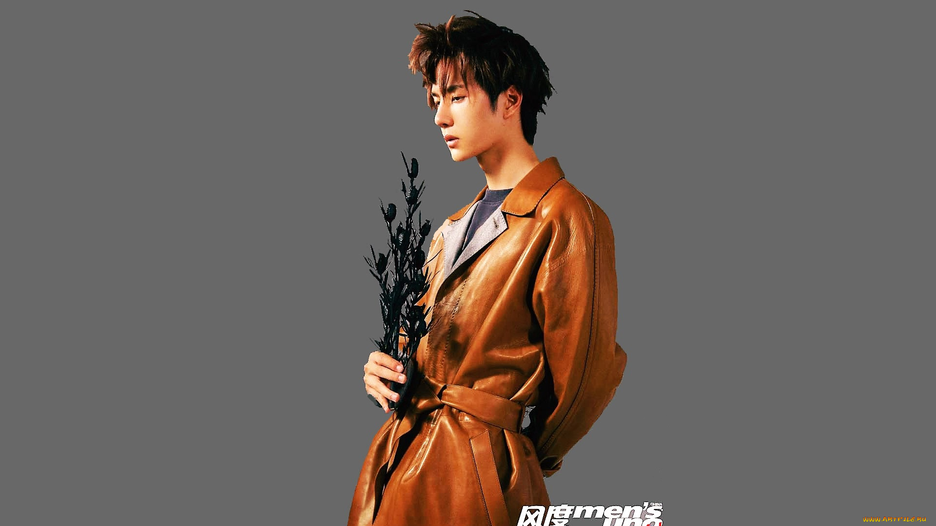 мужчины, wang, yi, bo, актер, певец, плащ, цветок