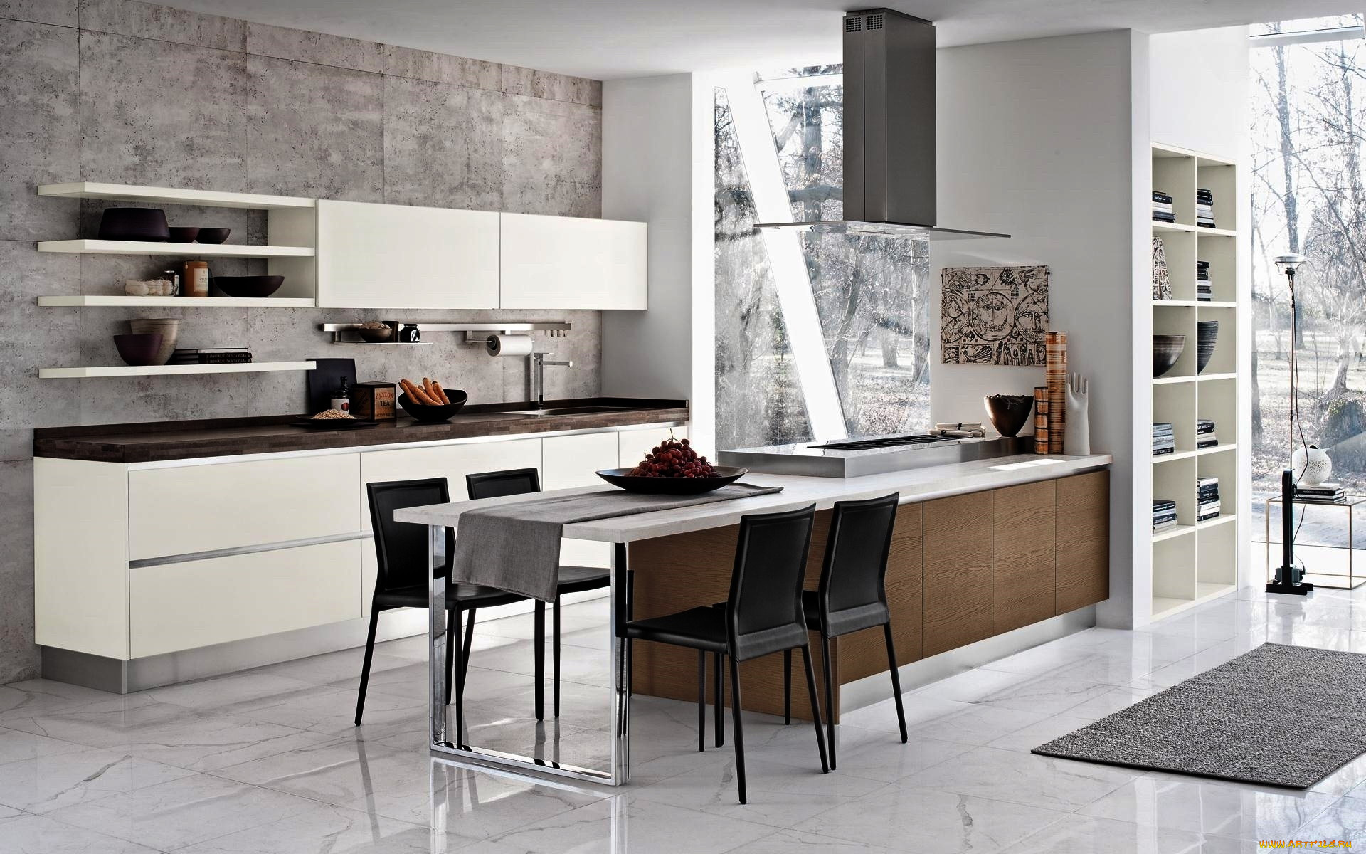 интерьер, кухня, шкафчики, плита, обеденный, стол